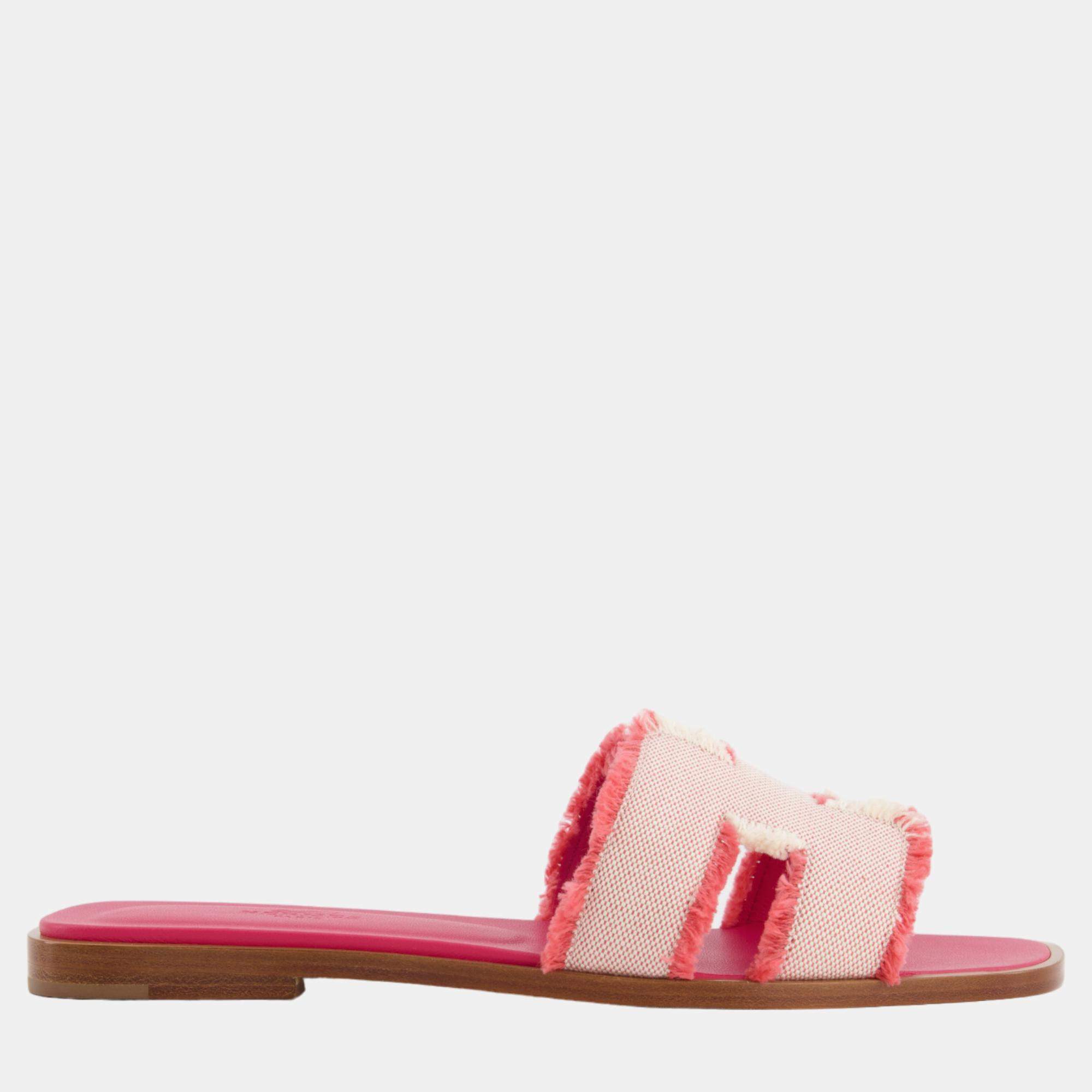 Hermes Framboise Canvas Oran Sandal Size EU 37.5