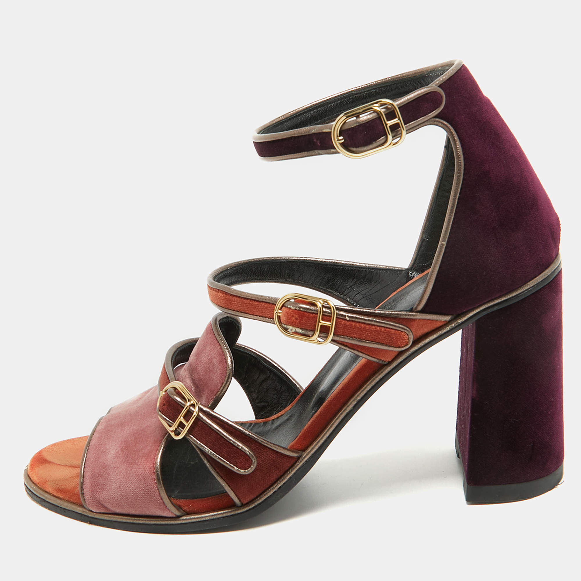 Pre Owned Hermes Multicolor Velvet Ankle Strap Sandals Size 39