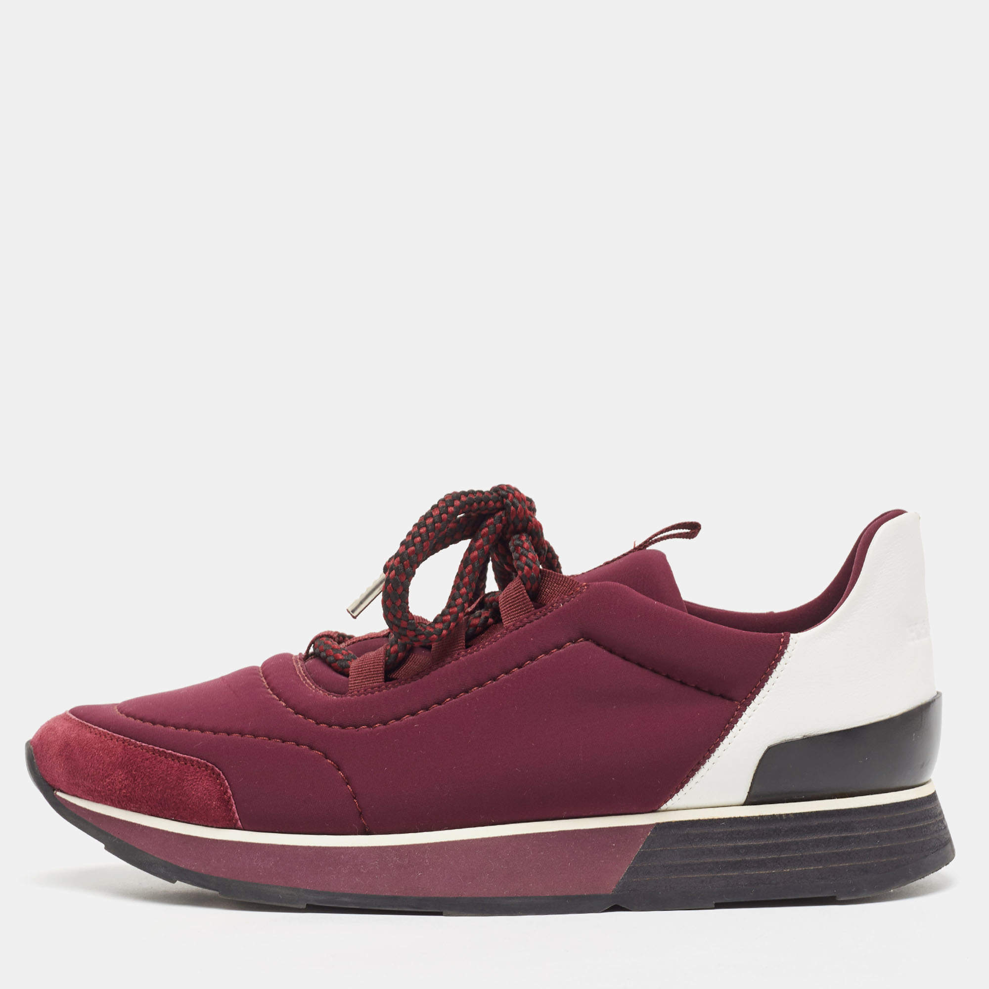 Pre Owned حذاء رياضي هيرمس مايلز جلد ونايلون أبيض/بنفسجي مقاس 38