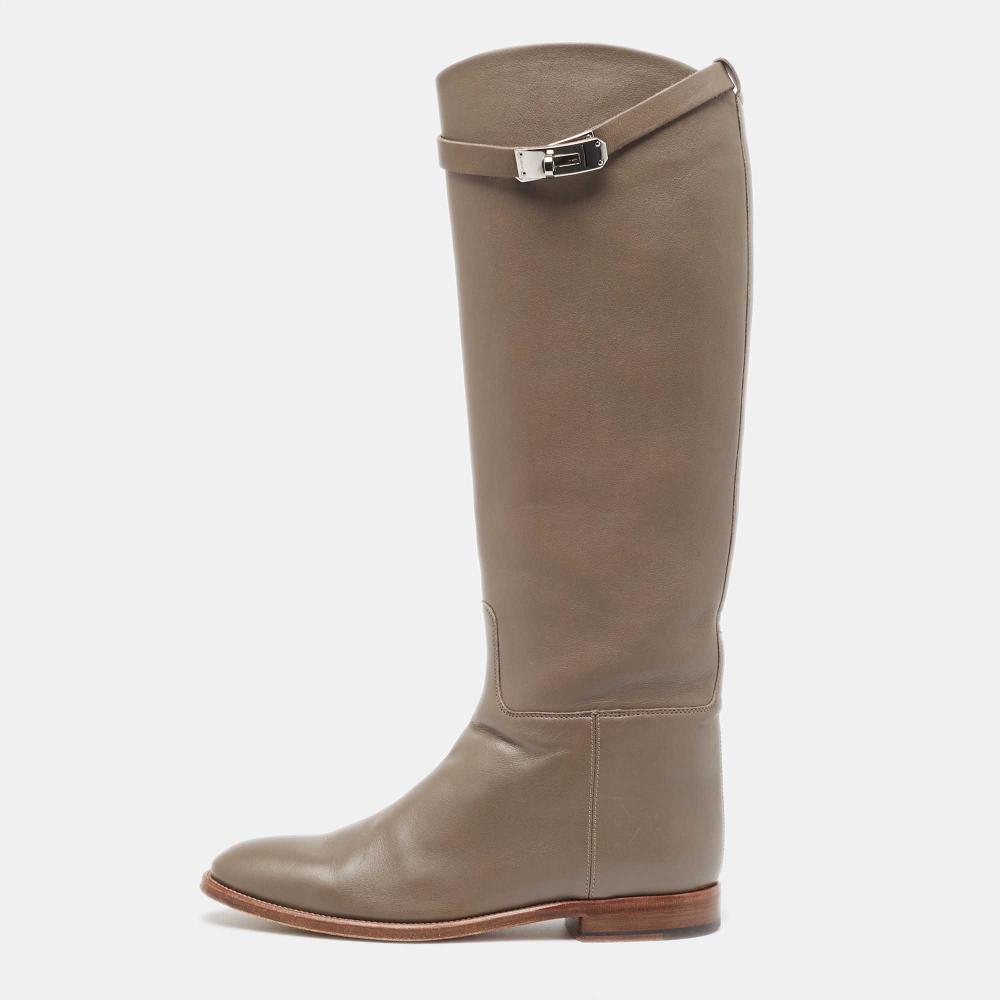Hermes Grey Leather Jumping Boots Size 39