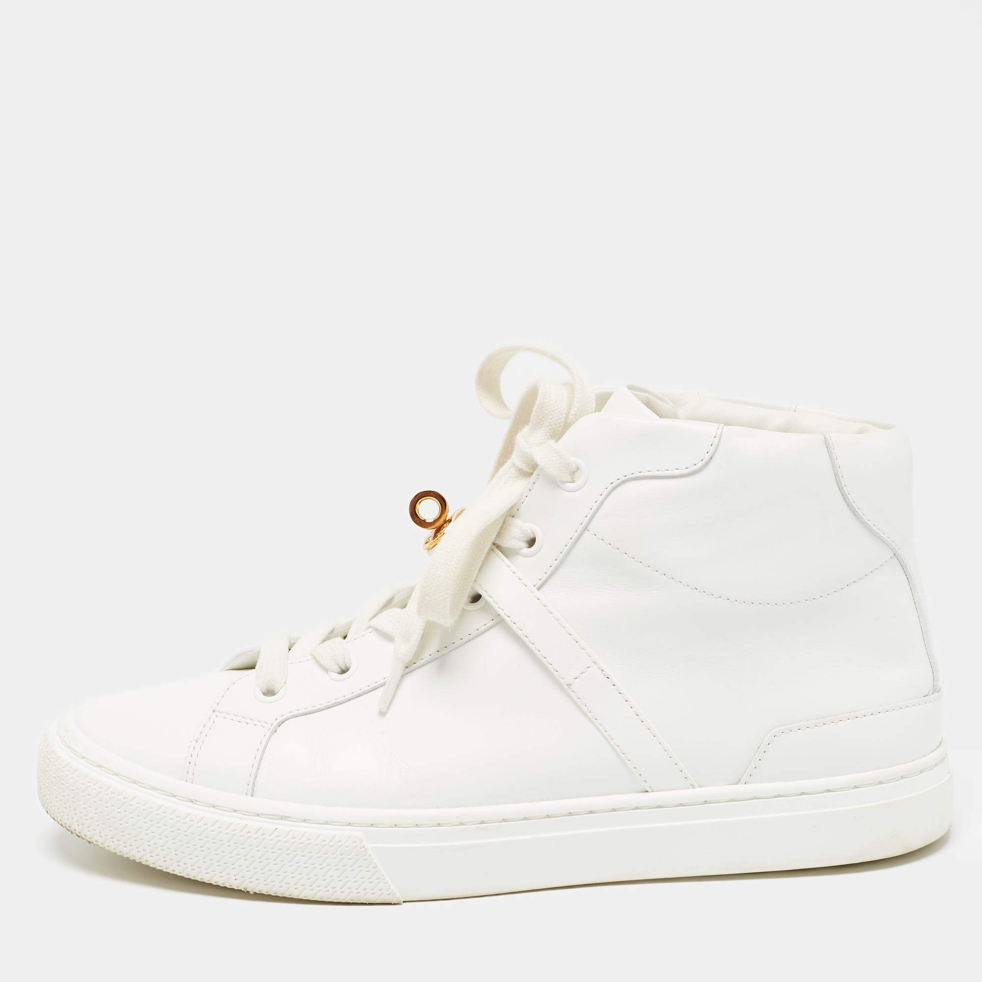 Pre Owned Hermes White Leather Daydream High Top Sneakers Size 39