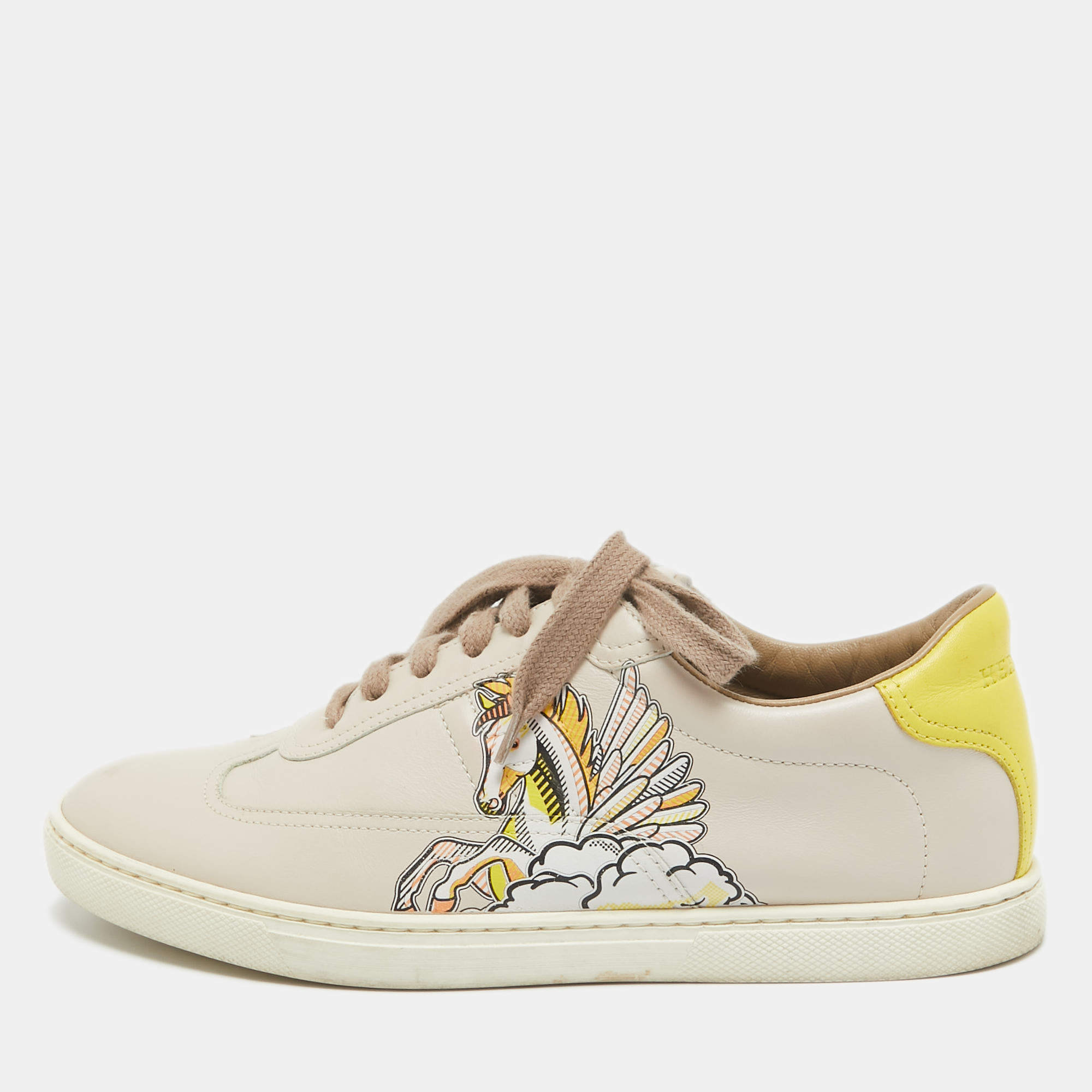 Pre Owned Hermes Two Tone Leather Trail Lace Up  Sneakers Size 38