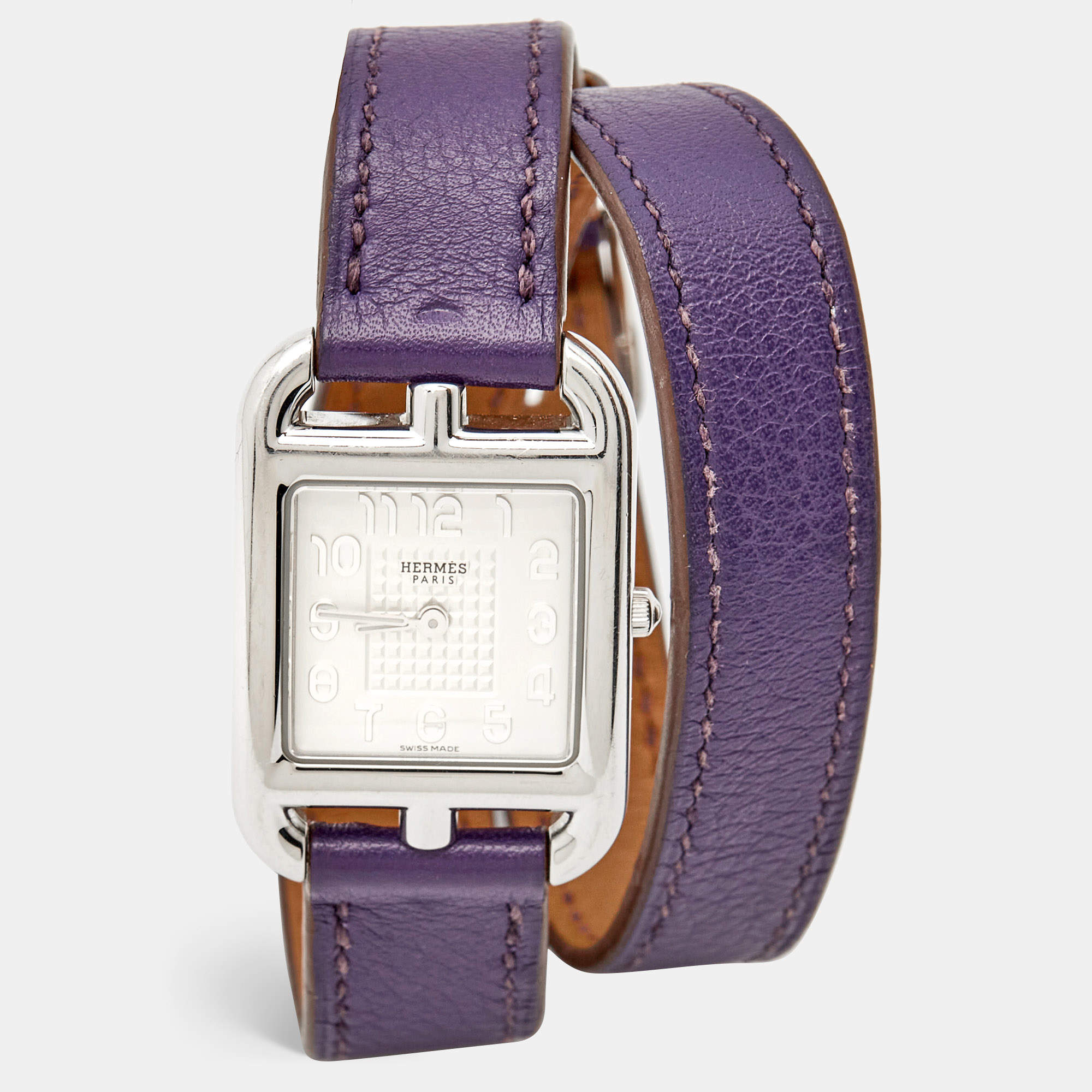 Hermes Silver Stainless Steel Leather Cape Cod CC1.210 Women's Wristwatch 23 mm