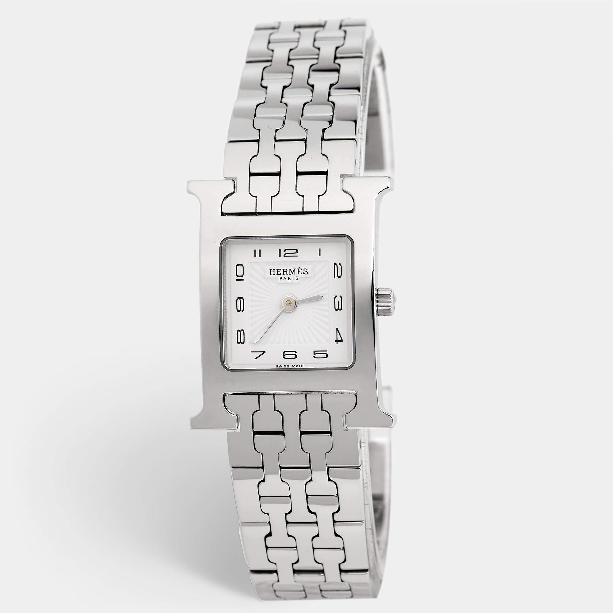 Hermes White Stainless Steel Heure H HH1.210 Women's Wristwatch 21 mm
