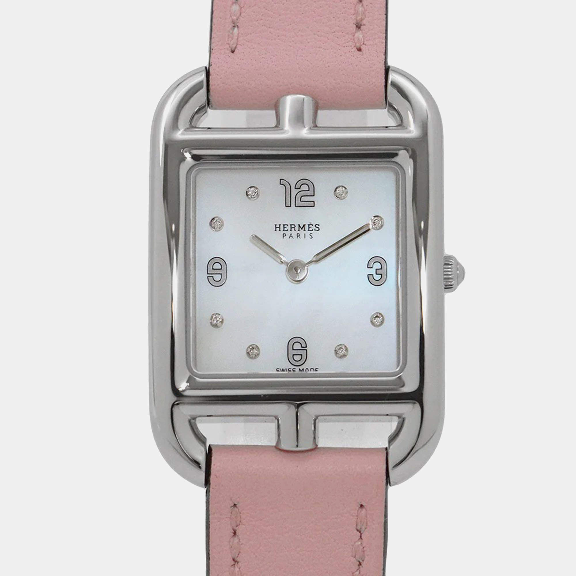 Pre Owned Hermes Cape Cod CC1.210.290 Quartz Mother of Pearl Stainless Steel Women's Wristwatch 23 mm