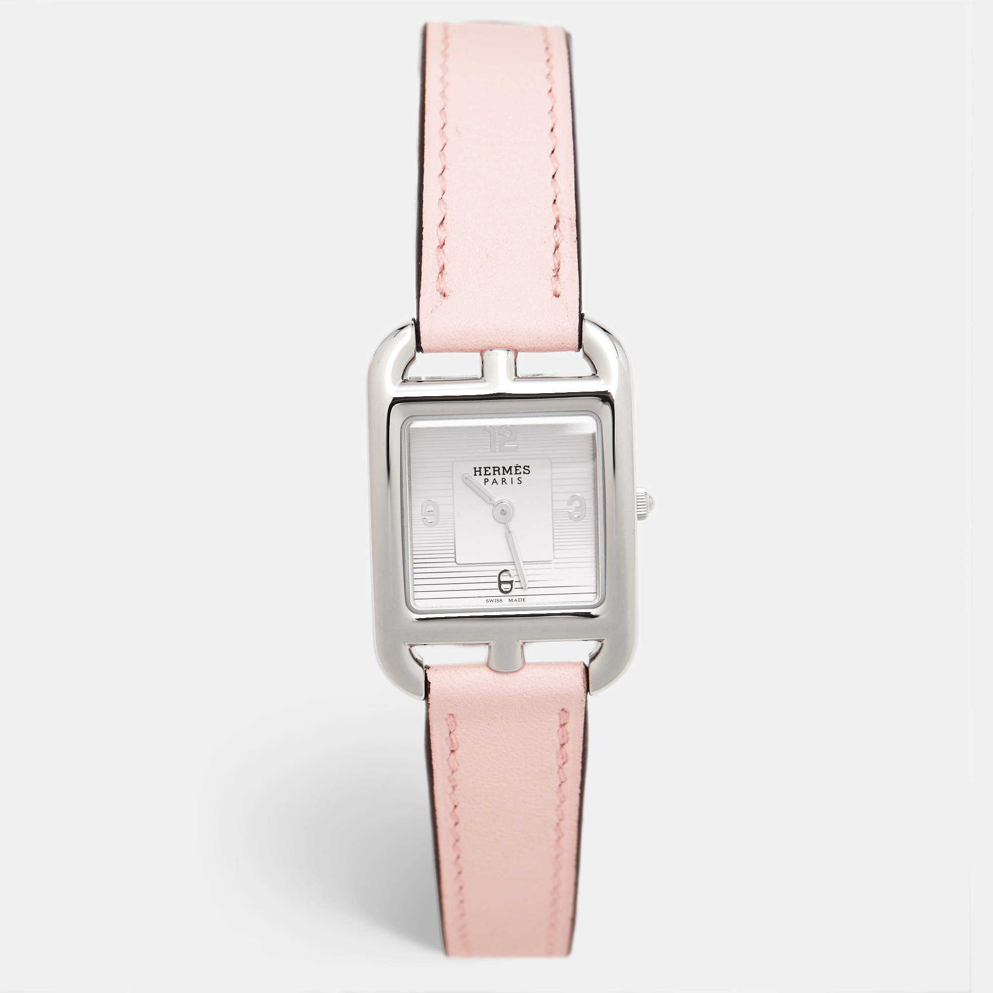 Pre Owned Hermès Silver Dial Stainless Steel Leather Cape Cod CC1.210a  Women's Wristwatch 23 mm