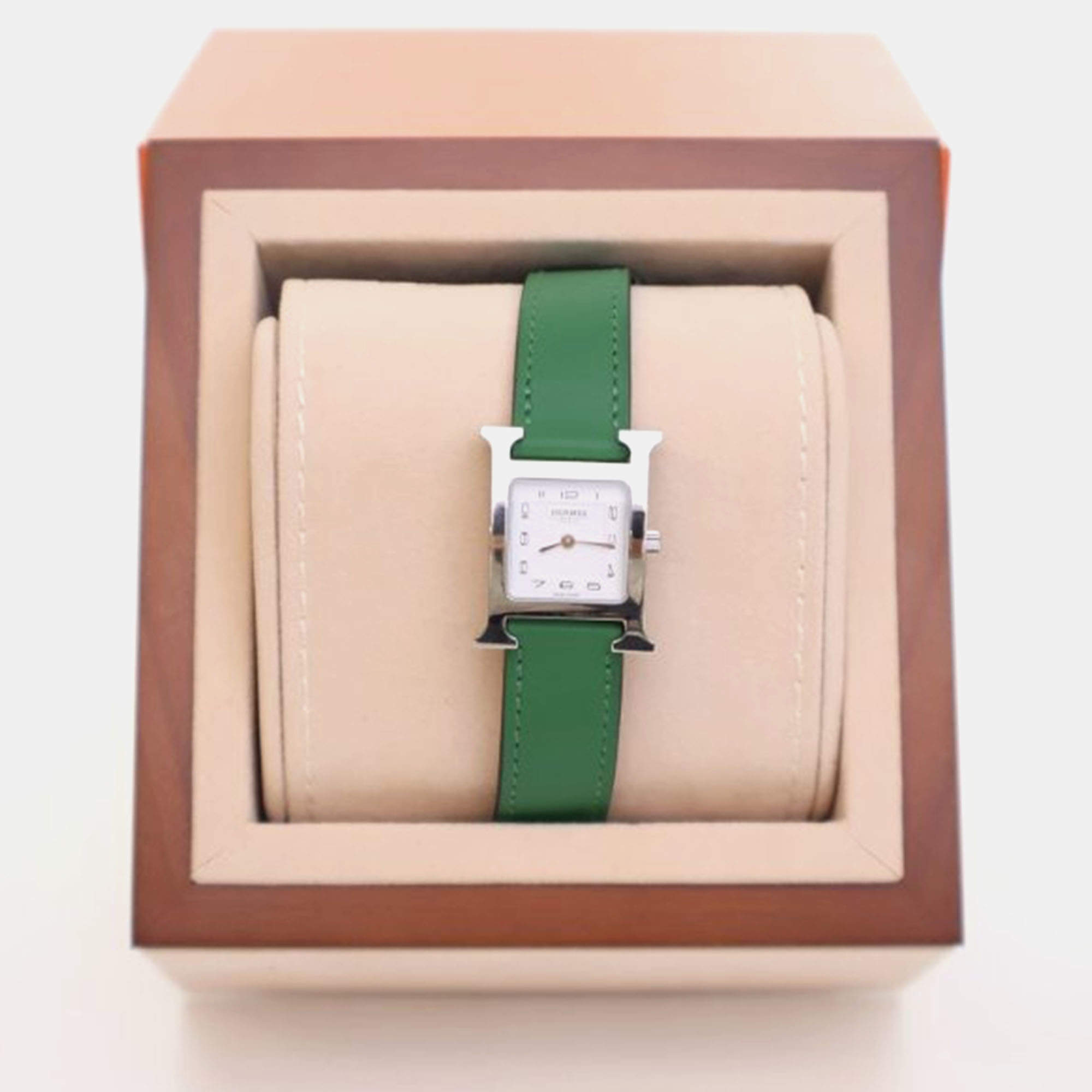 Pre Owned Hermes Heure H Quartz White Stainless Steel Women's Wristwatch 21 mm