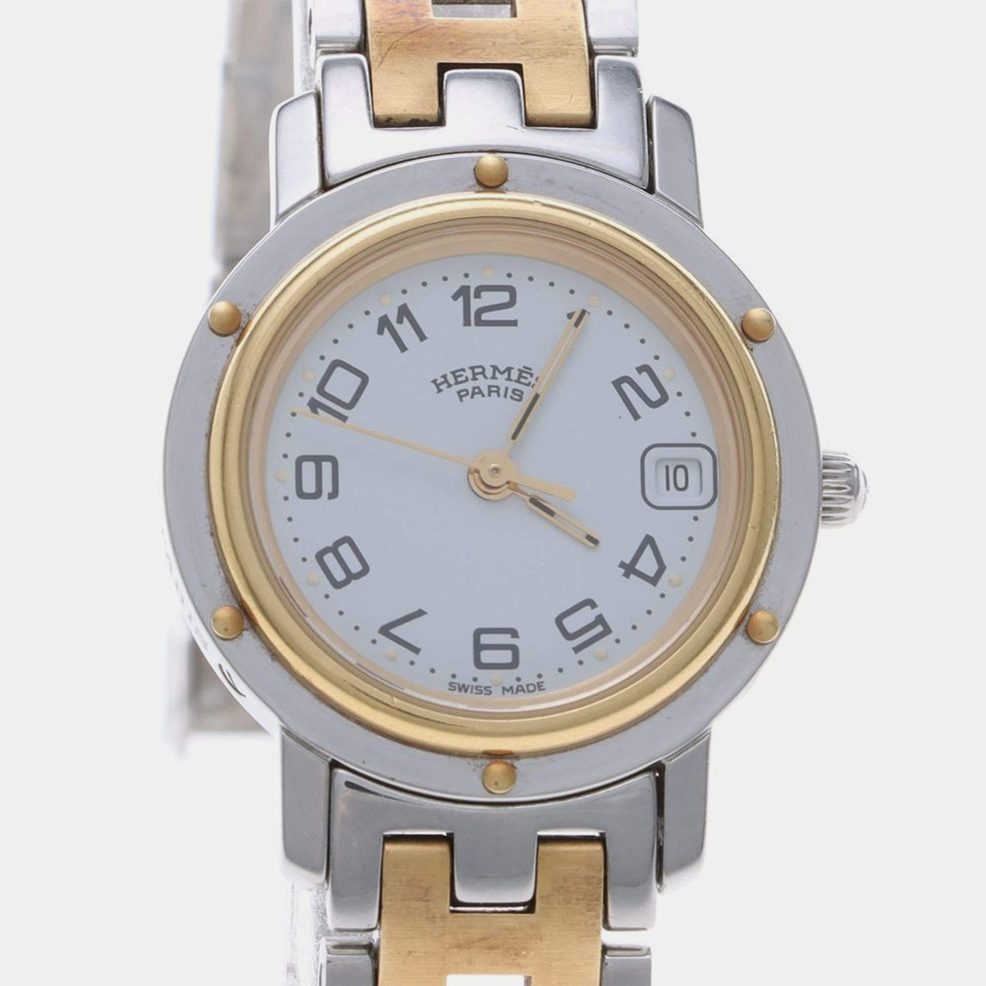 Pre Owned Hermes Clipper CL4.220 Quartz Gold-Plated Stainless Steel Women's Wristwatch 24 mm