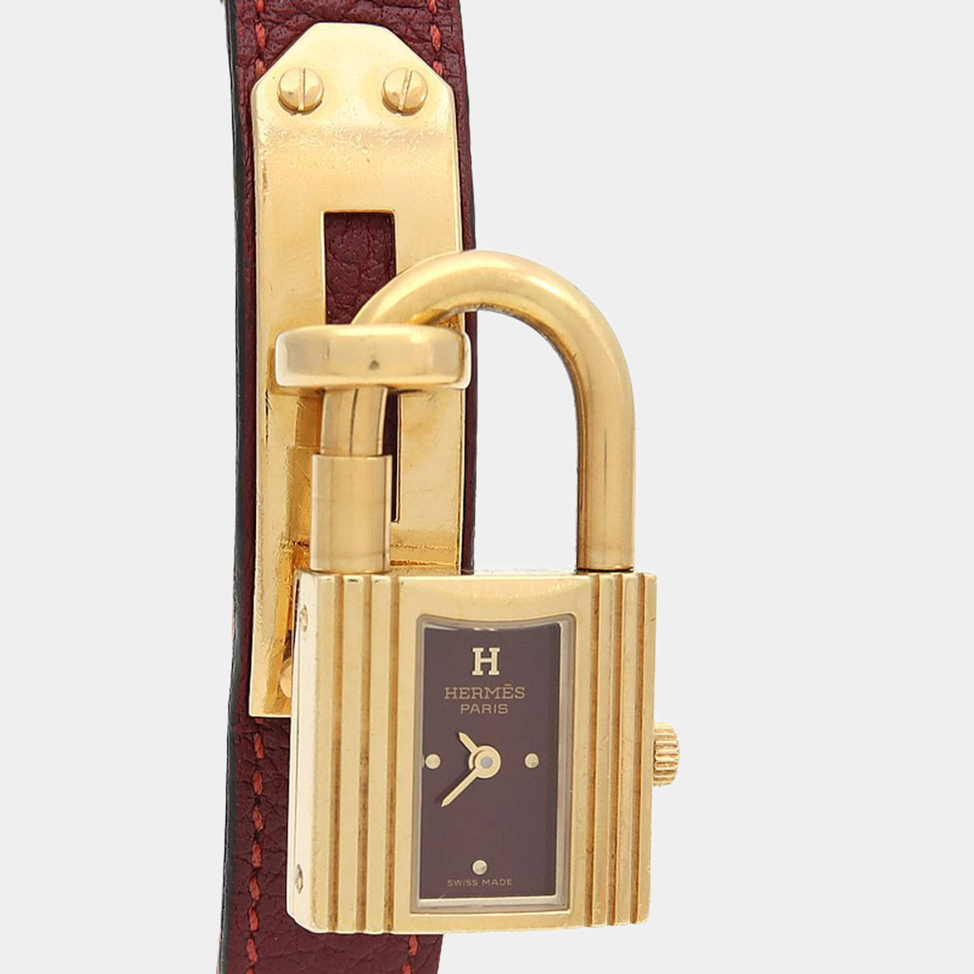 مملوكة مسبقًا ساعة يد نسائية هيرمس كيلي كوارتز ستانلس ستيل بورجوندي 20 مم