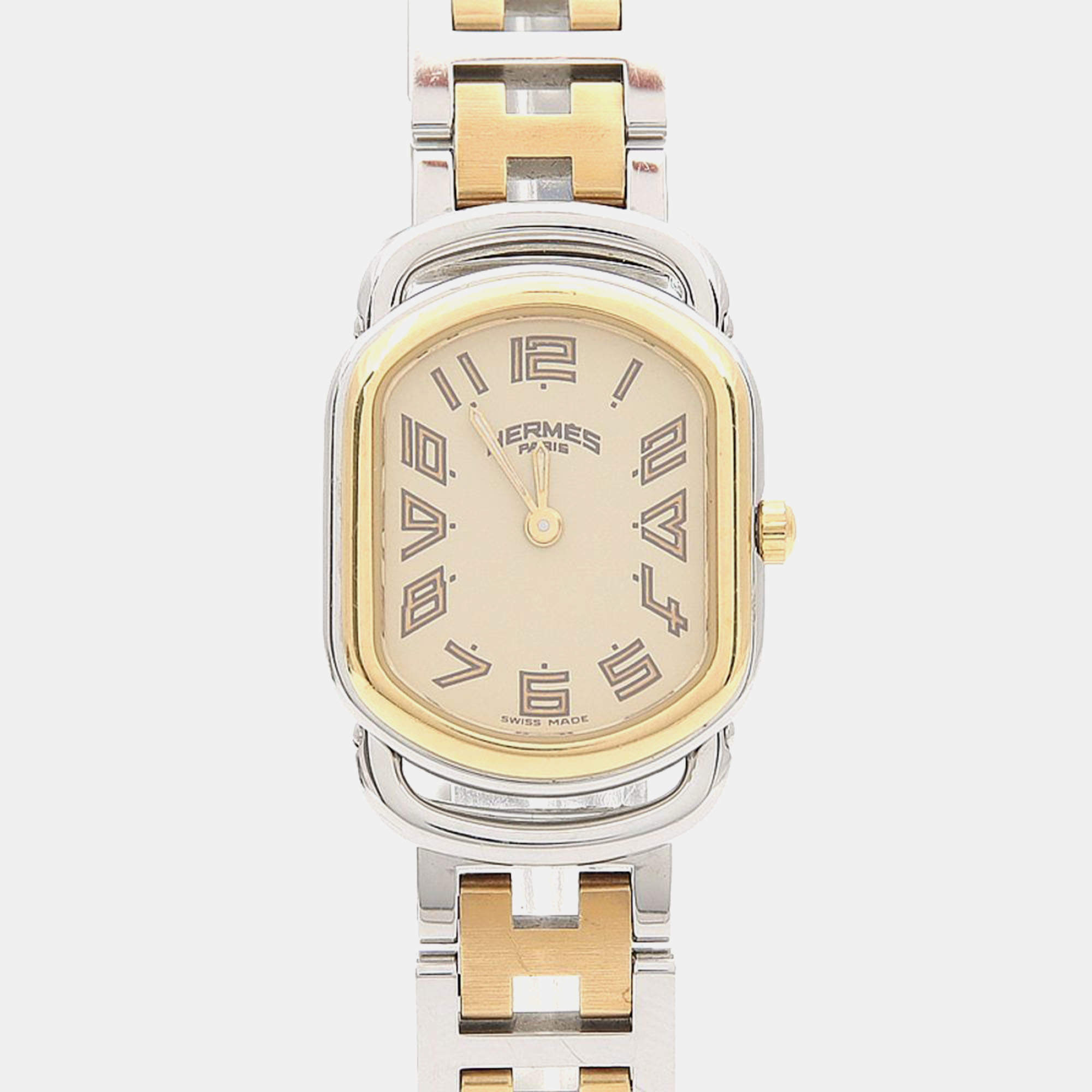 Pre Owned Hermes Rallye RA1.220 Quartz Cream Yellow Gold Plated Stainless Steel Women's Wristwatch 20.5 mm