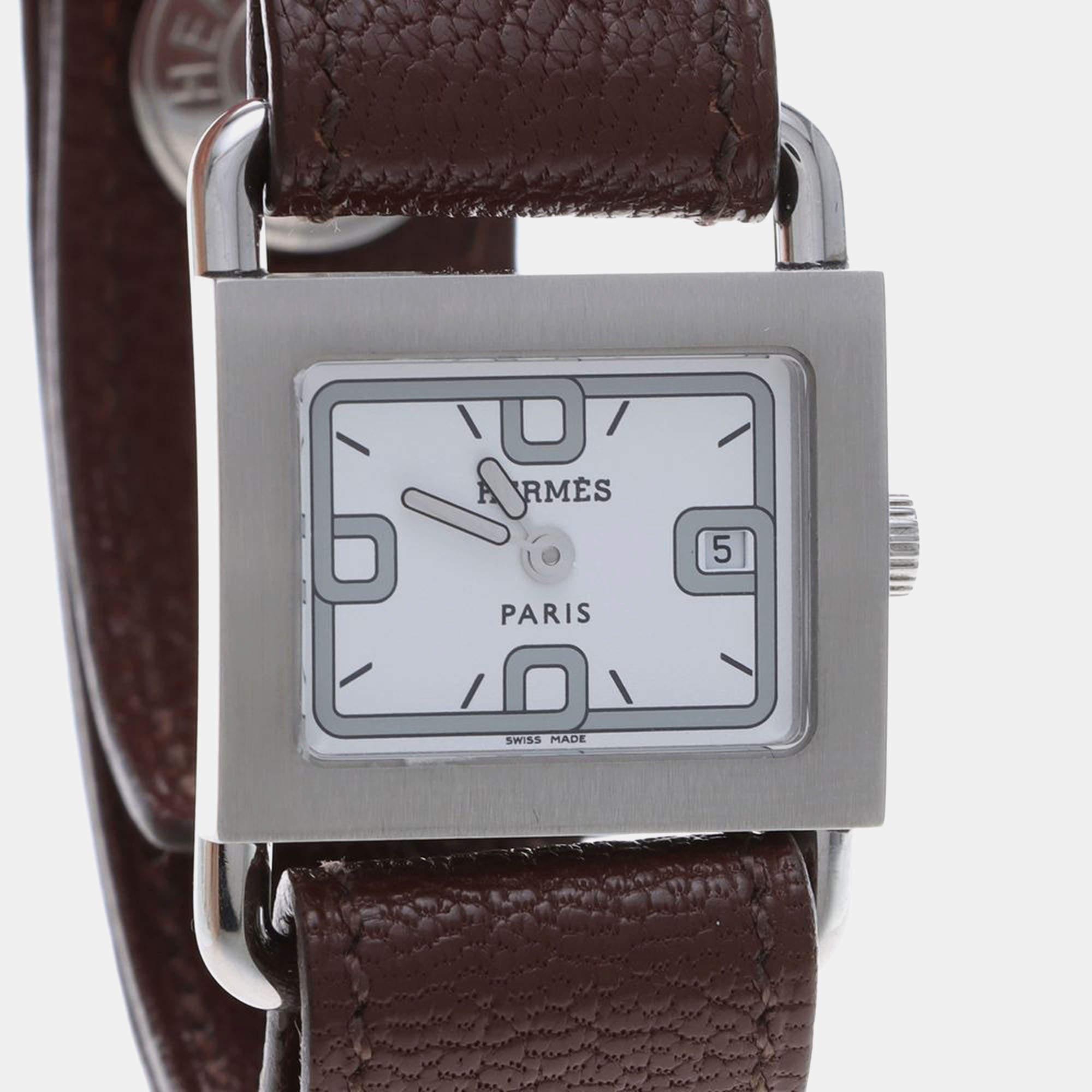 Pre Owned Hermes Barenia Quartz Silver Stainless Steel Women's Wristwatch 25.5 mm