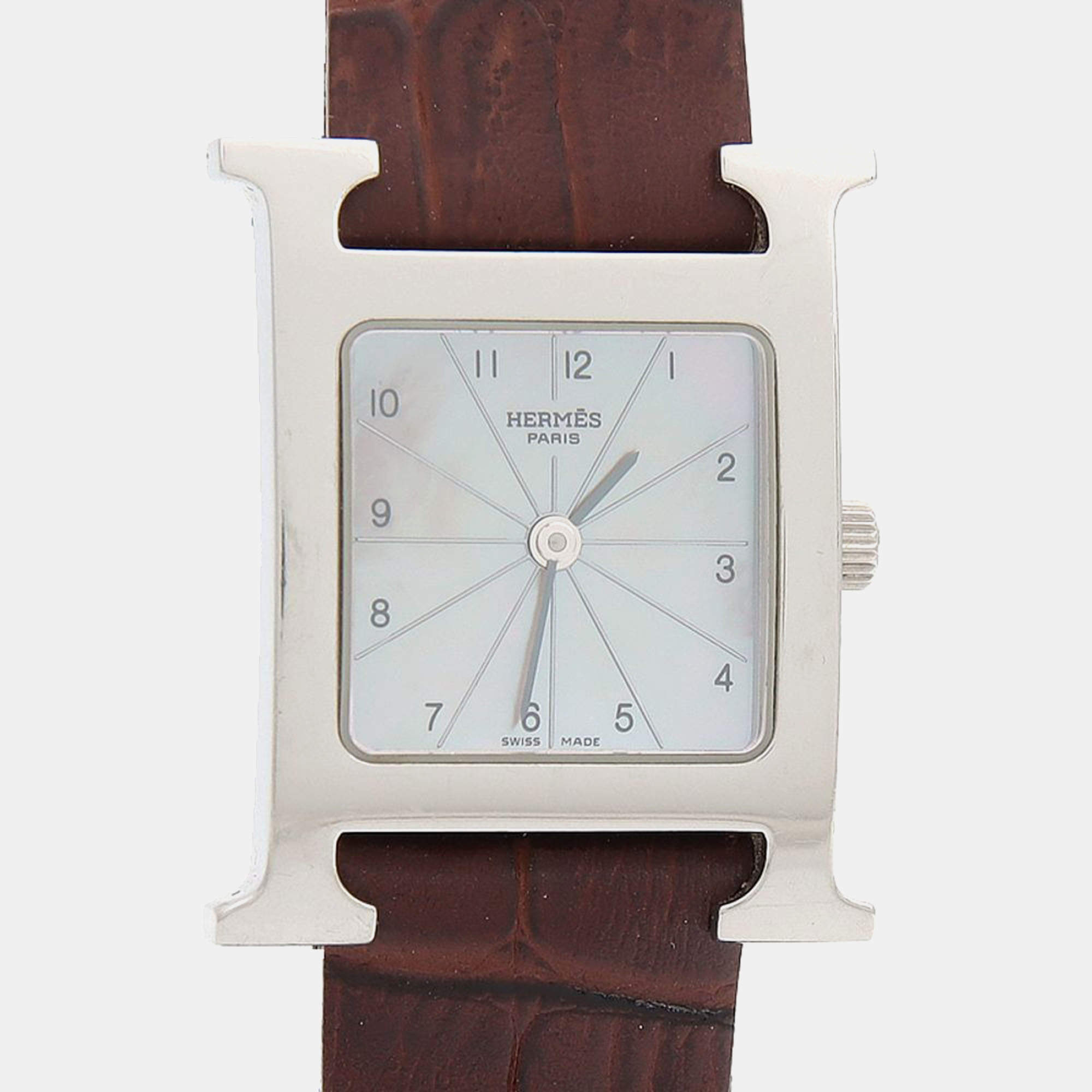 Pre Owned Hermes H Hour HH1.210 Quartz Stainless Steel Women's Wristwatch 21 mm