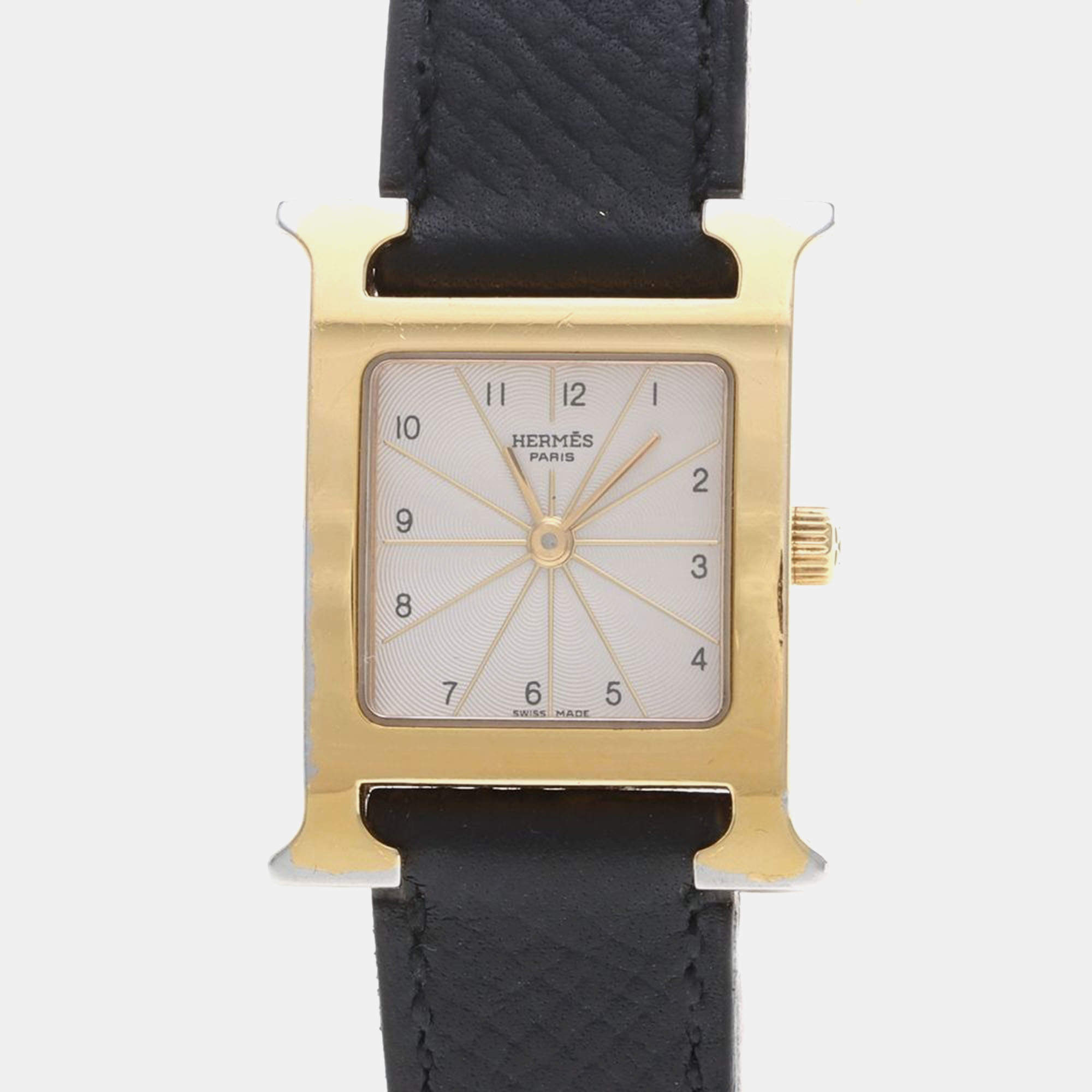 Pre Owned Hermes Heure H HH1.201 Quartz Yellow Gold Plated Stainless Steel Women's Wristwatch 21.5 mm