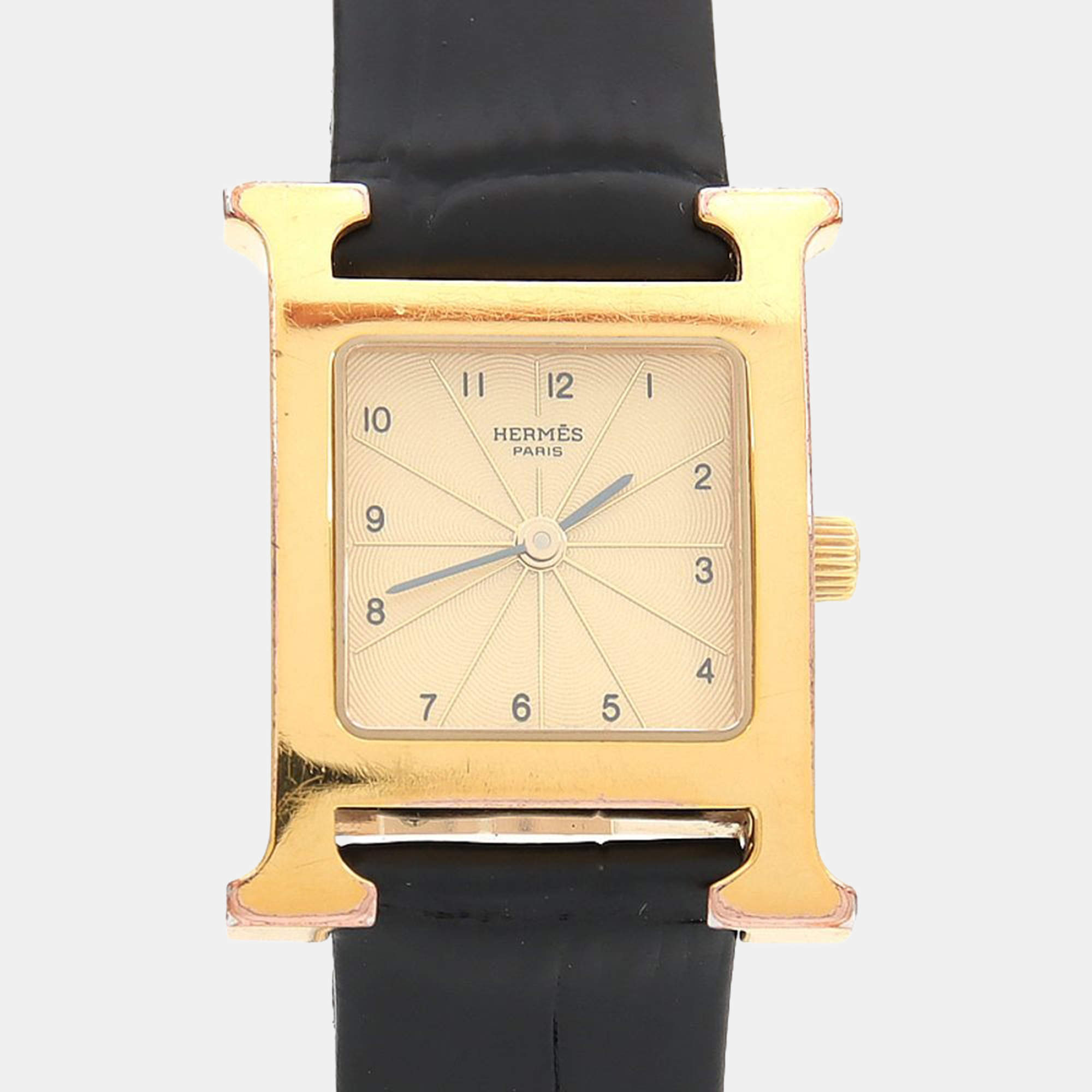 Pre Owned Hermes Heure H HH1.201 Quartz Gold Plated Stainless Steel Womens Wristwatch 21 mm