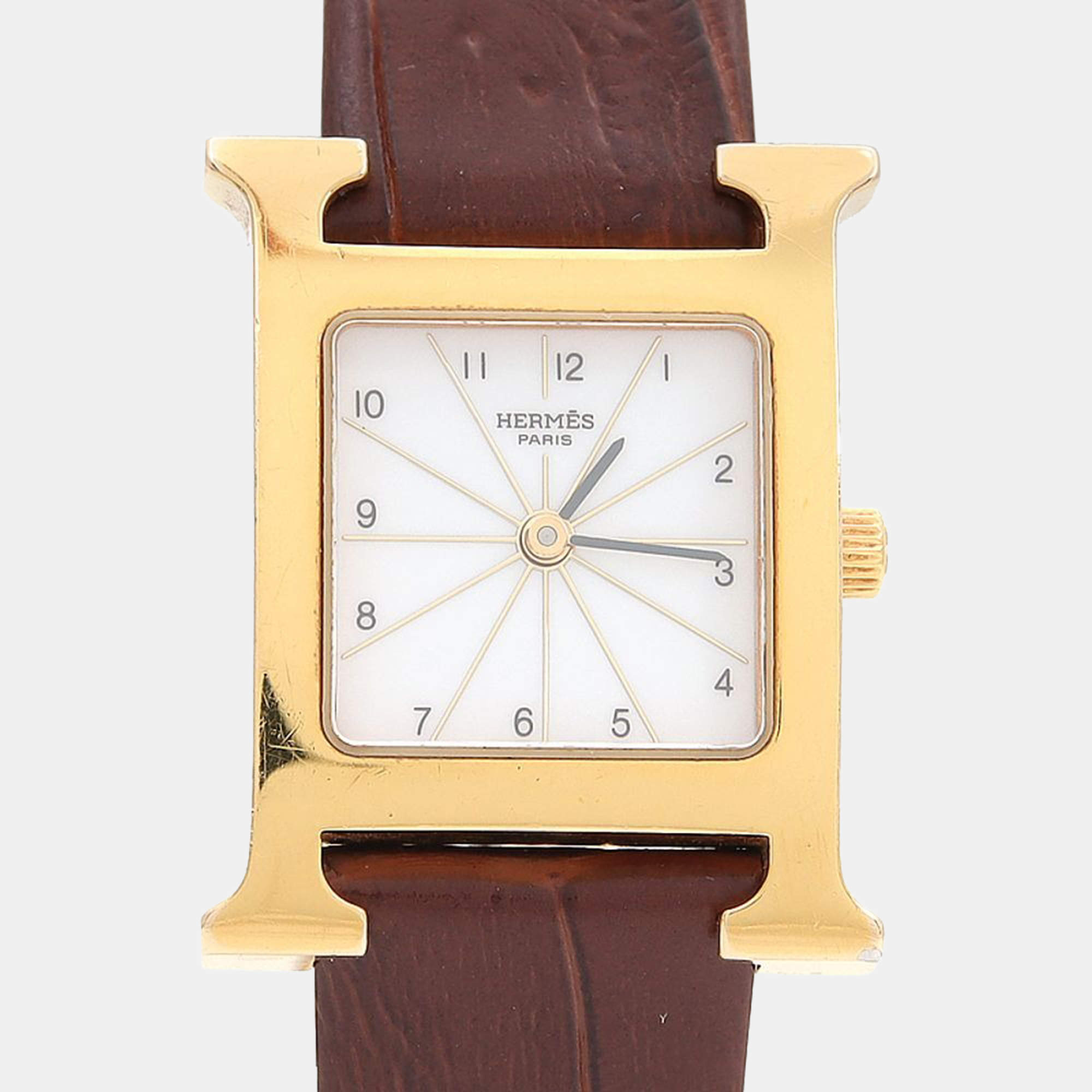 Pre Owned Hermes Heure H HH1.201 Quartz Gold Plated Stainless Steel Womens Wristwatch 21 mm