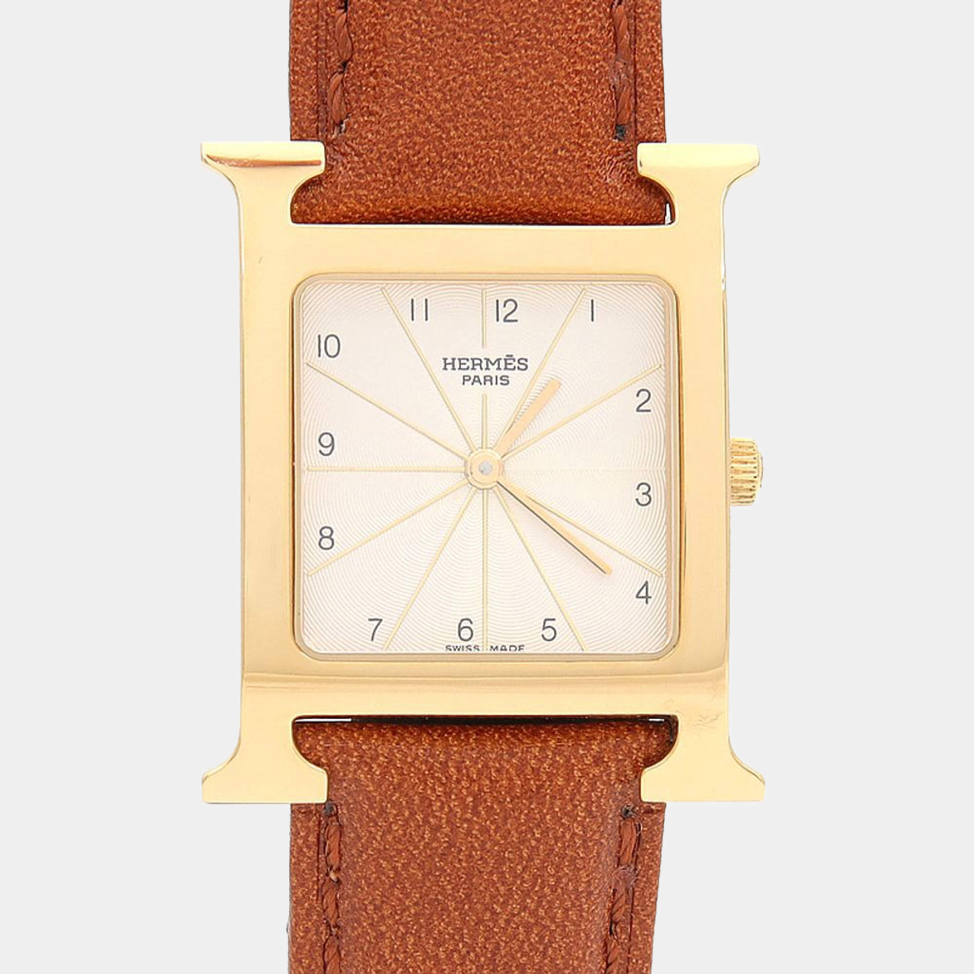 Pre Owned Hermes Heure H HH1.501 Quartz Gold Plated Stainless Steel Men's Wristwatch 26 mm