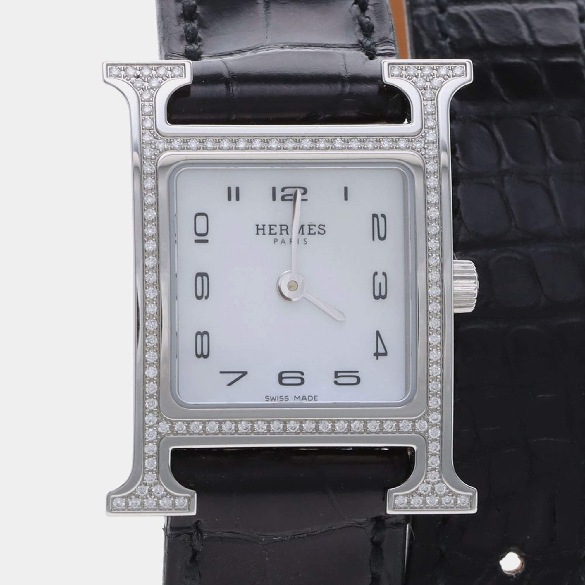 Pre Owned Hermes Heure H HH1.235 Quartz Stainless Steel Womens Wristwatch 21.5 mm