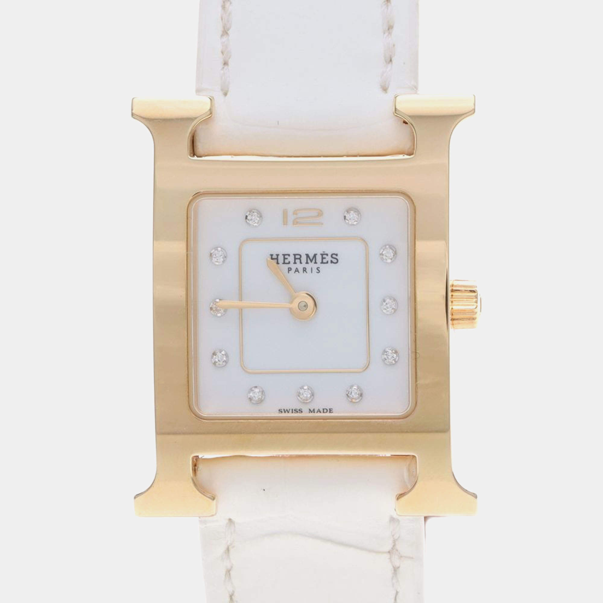 Pre Owned Hermes Heure H HH1.202b Quartz Gold Plated Stainless Steel Women's Wristwatch 21.5 mm