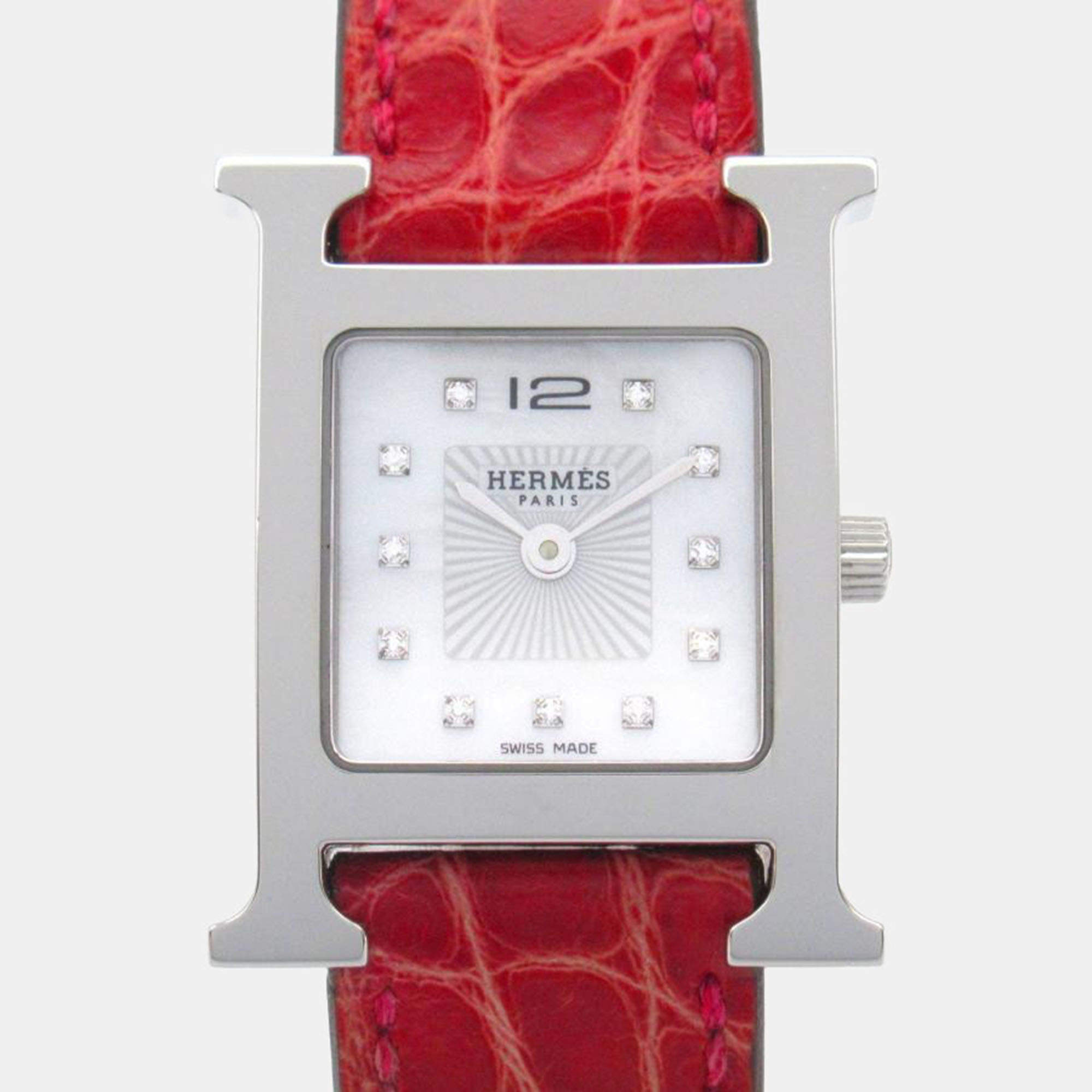 Pre Owned Hermes Heure H HH1.210 Quartz White Stainless Steel Women's Wristwatch 21 mm
