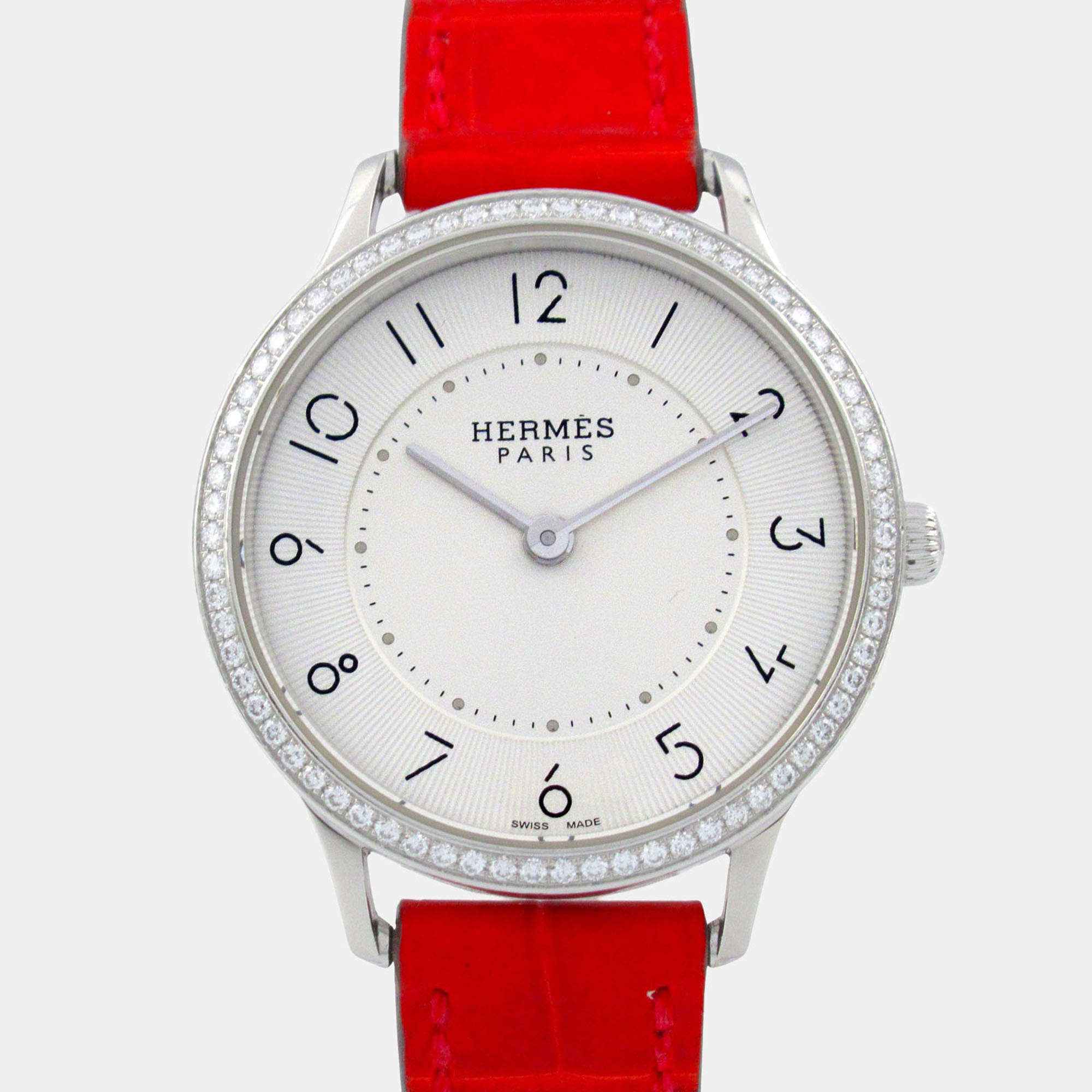 Pre Owned Hermes Slim CA2.230 Quartz Silver Stainless Steel Women's Wristwatch 32 mm