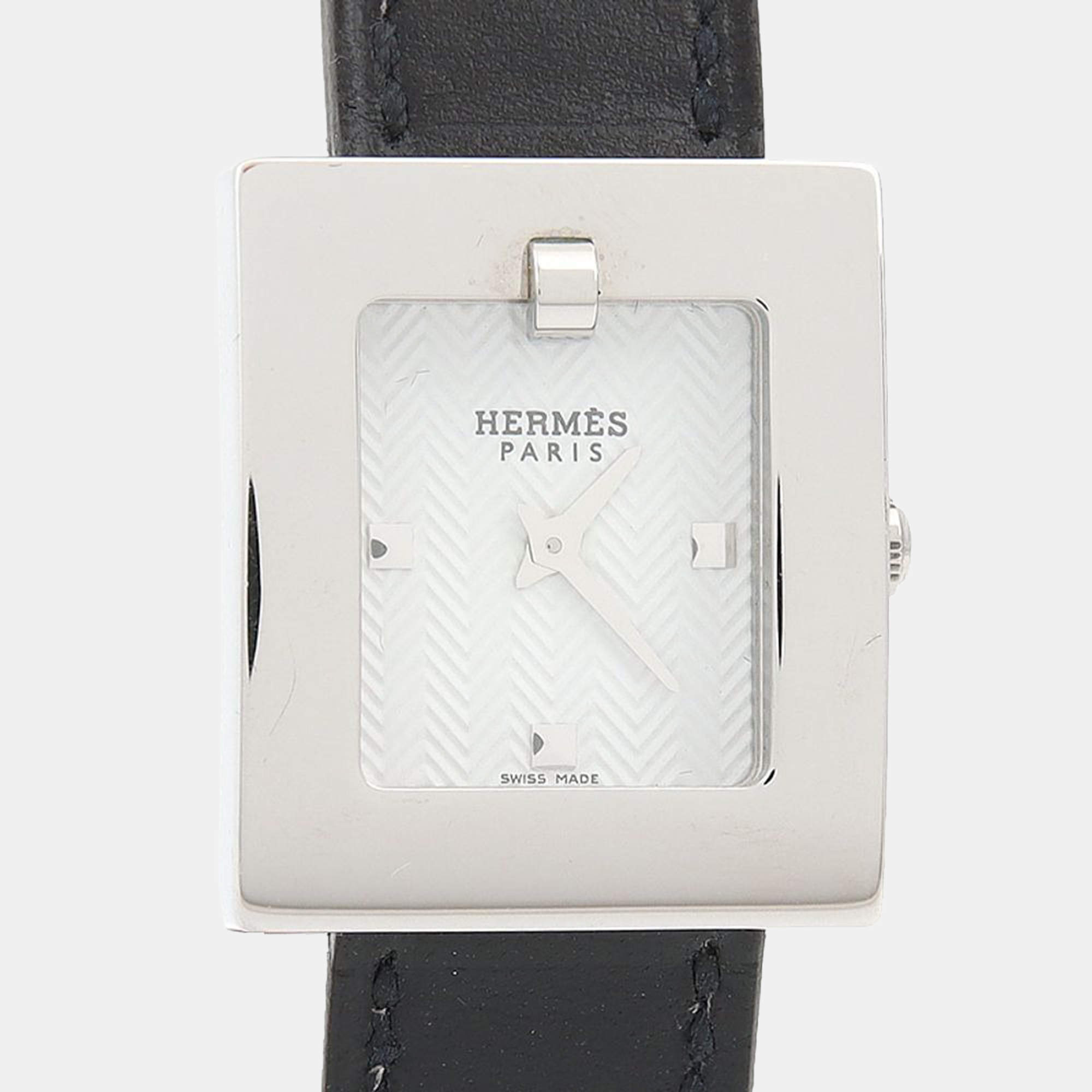 Pre Owned Hermes Belt BE1.210 Quartz White Stainless Steel Women's Wristwatch 21mm