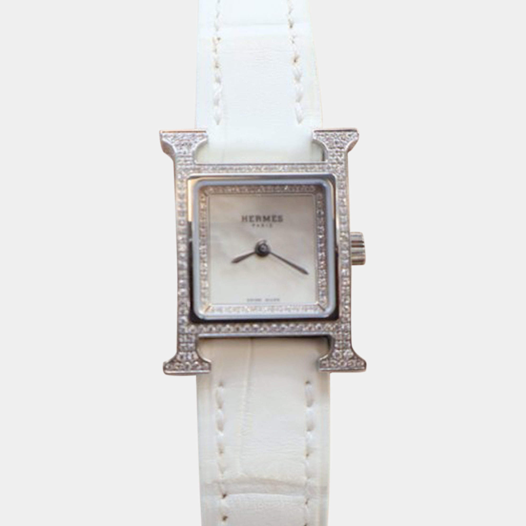 Pre Owned Hermes Heure H Quartz White Stainless Steel Women's Wristwatch 21 mm