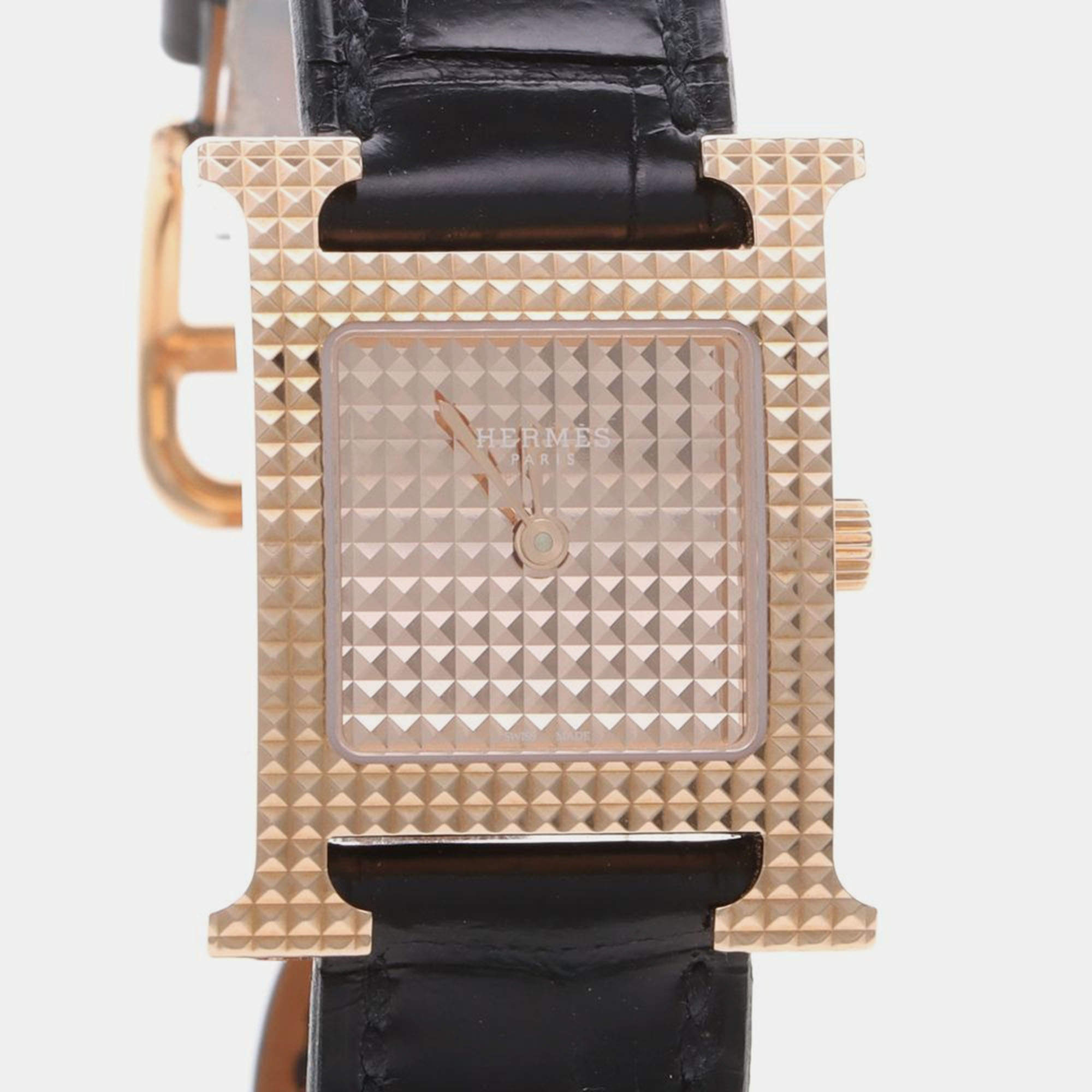 Pre Owned Hermes Heure H HH4.470A Quartz Rose Gold Stainless Steel Women's Wristwatch 21.5 mm