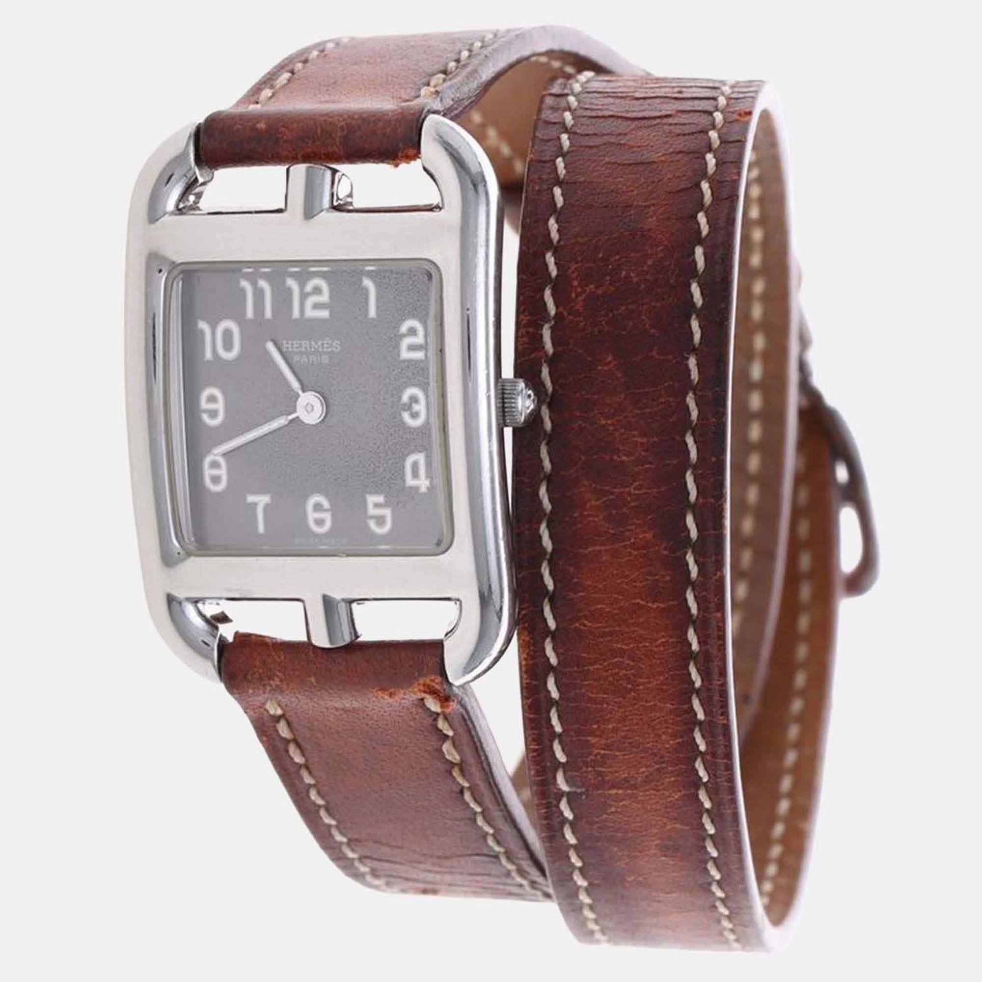 Pre Owned Hermes Cape Cod CC1.210 Quartz Black Stainless Steel Women's Wristwatch 23mm