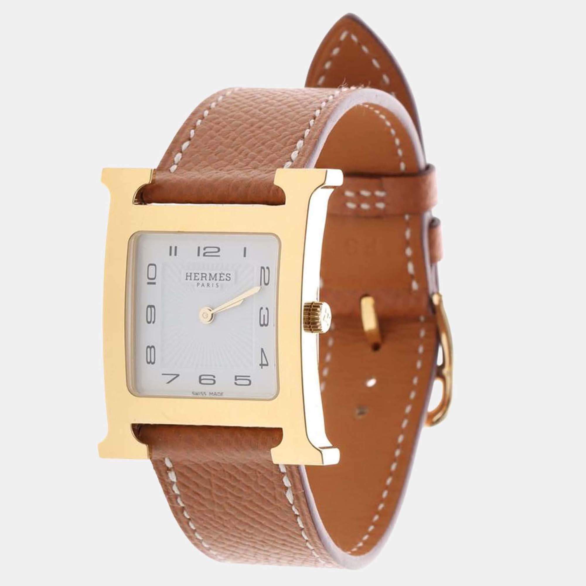 Pre Owned Hermes H Hour HH1.501e Quartz White Gold-Plated Women's Wristwatch 27mm