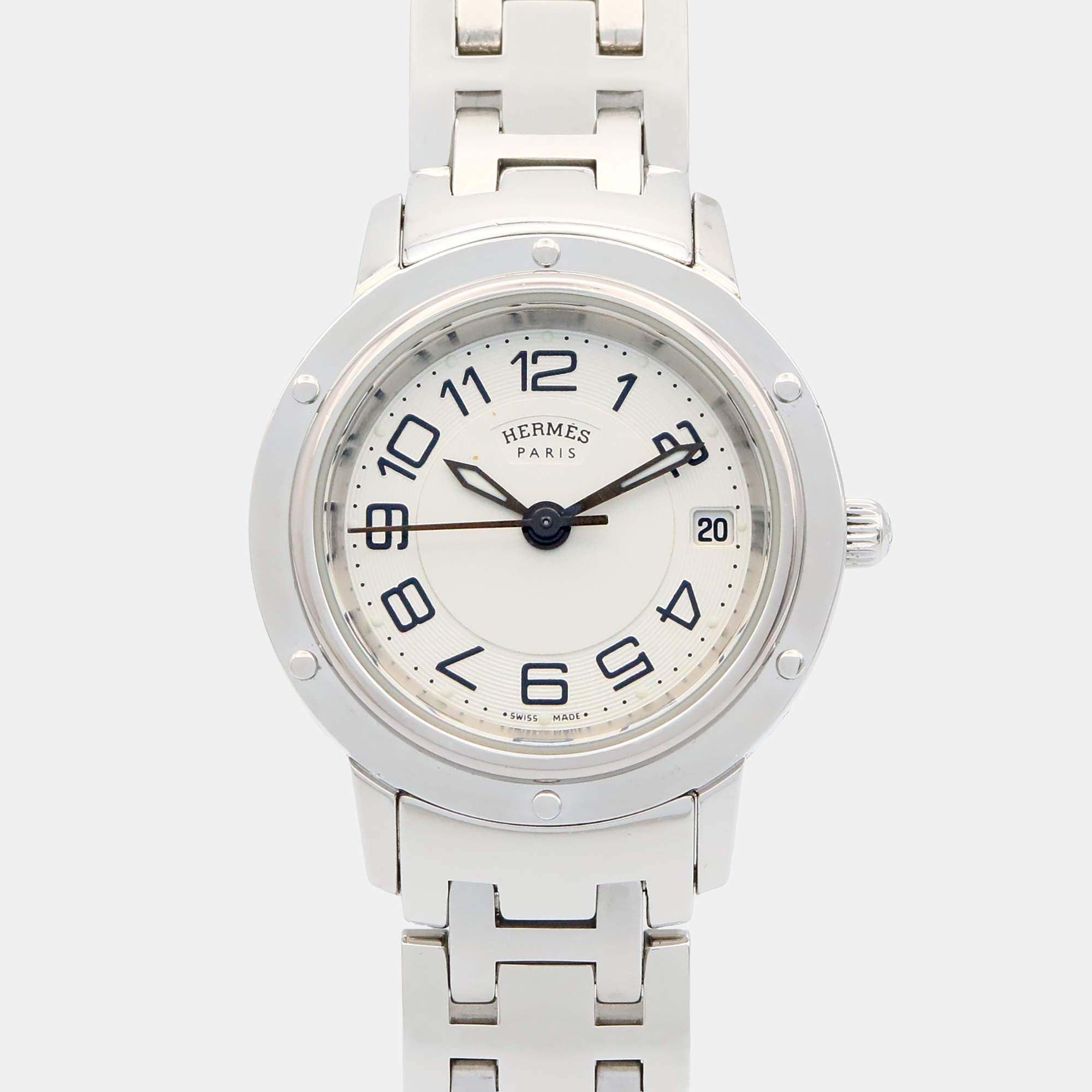 مملوكة مسبقًا Hermes Clipper CP1.210 Quartz Silver Stainless Steel Women's Wristwatch 24 mm