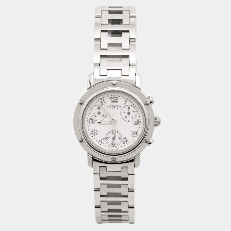 Pre Owned Hermes Clipper CL1.310 Quartz White Stainless Steel Women's Wristwatch 31 mm