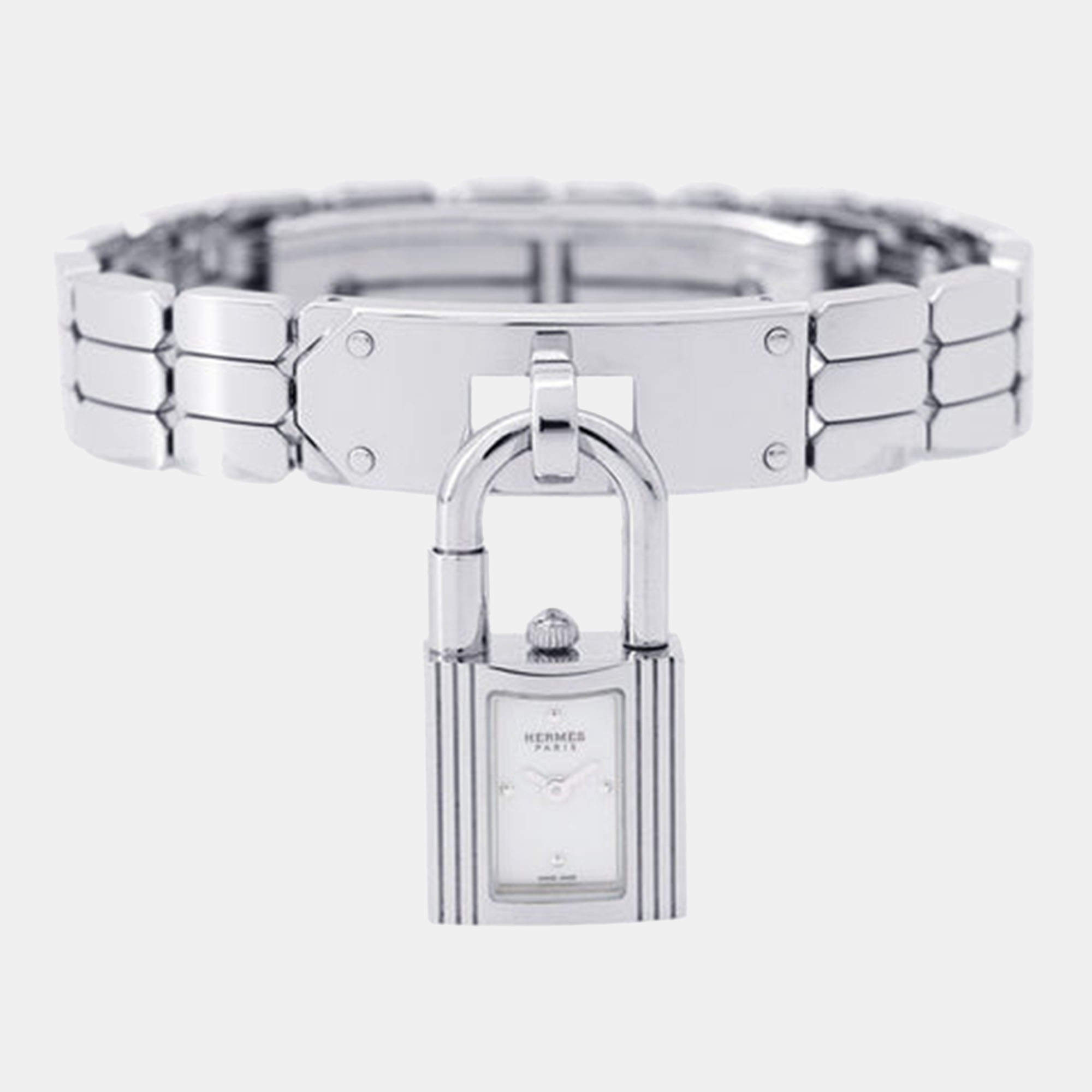 Pre Owned Hermes Kelly KE4.110 White Stainless Steel Quartz Women Wristwatch 16mm