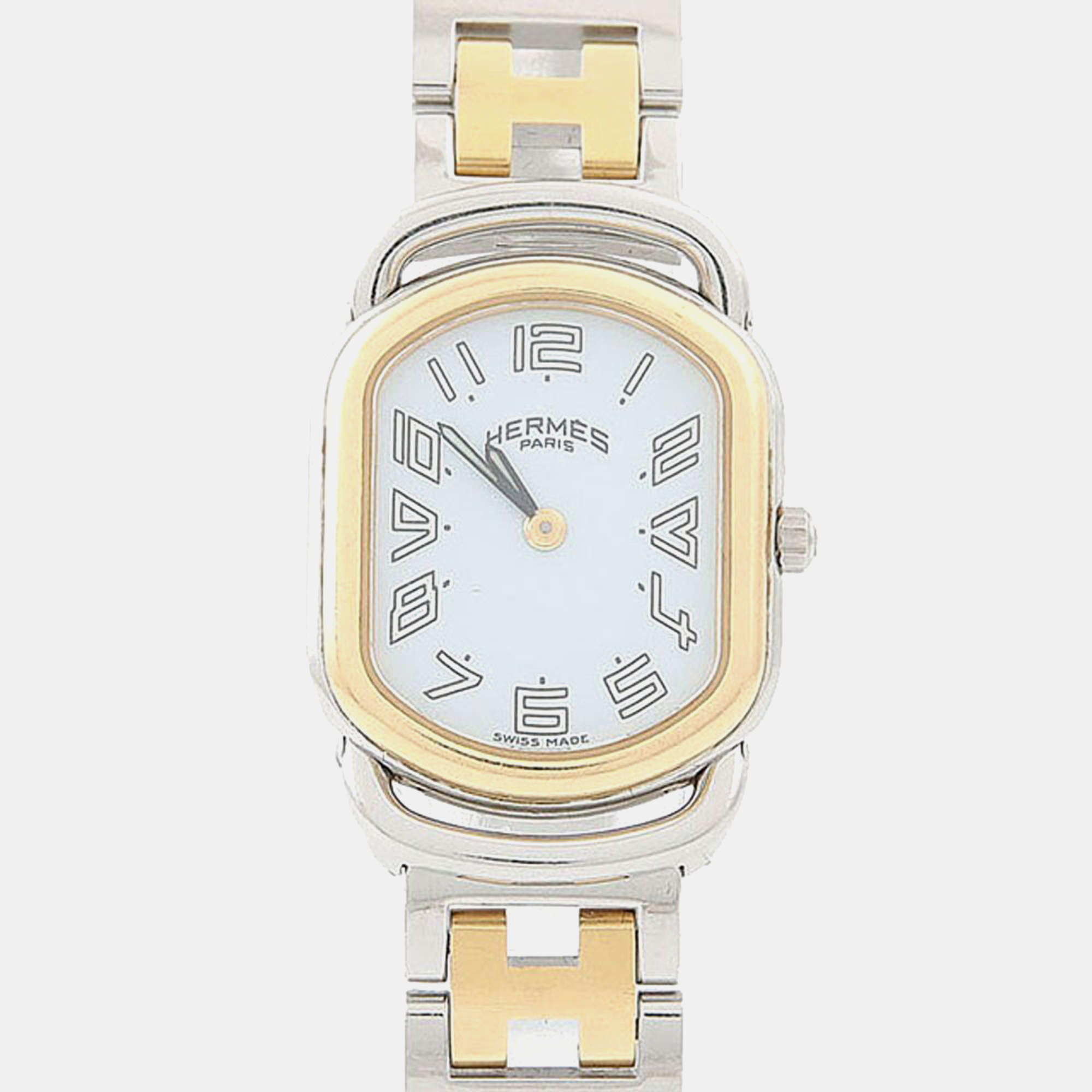 Pre Owned Hermes RA1.220 White Yellow Gold Plated, Stainless Steel Quartz Women's Wristwatch 20*25mm