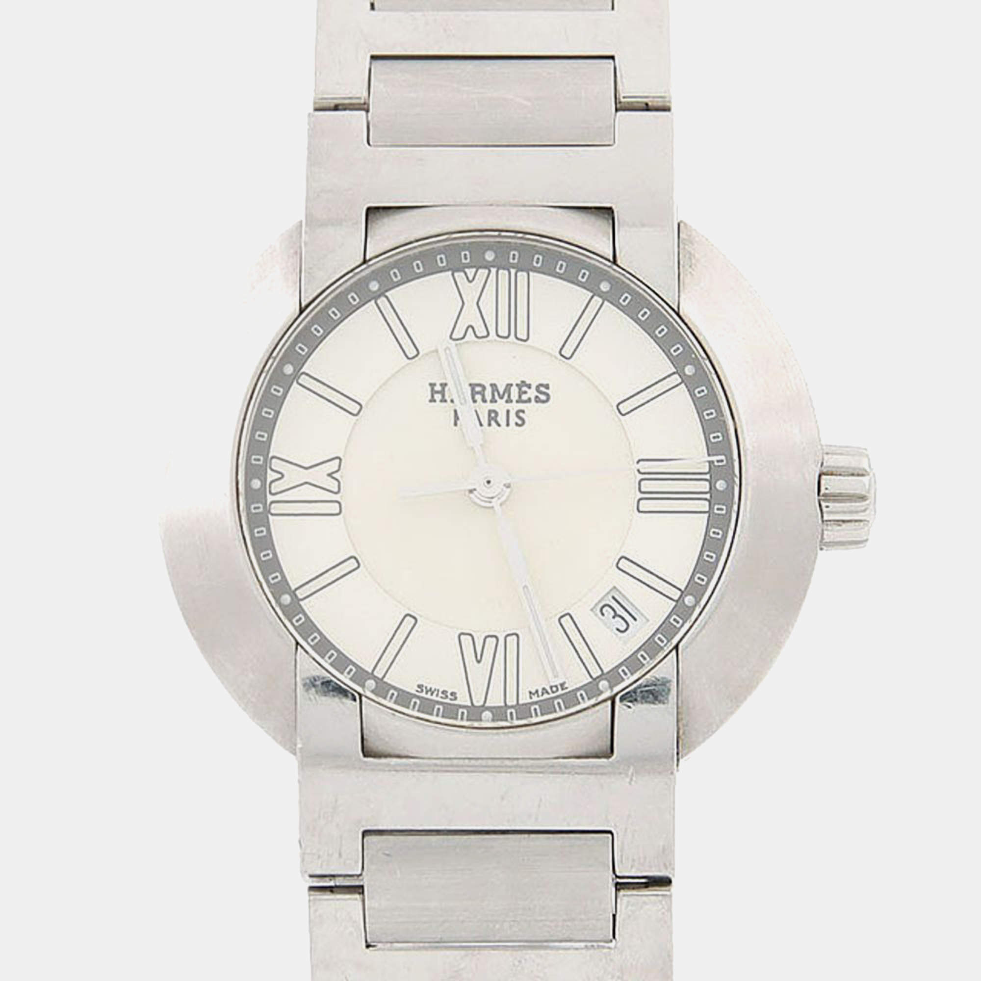 Pre Owned Hermes Nomade NO1.210 White Stainless Steel Kinetic Women's Wristwatch 27.5mm