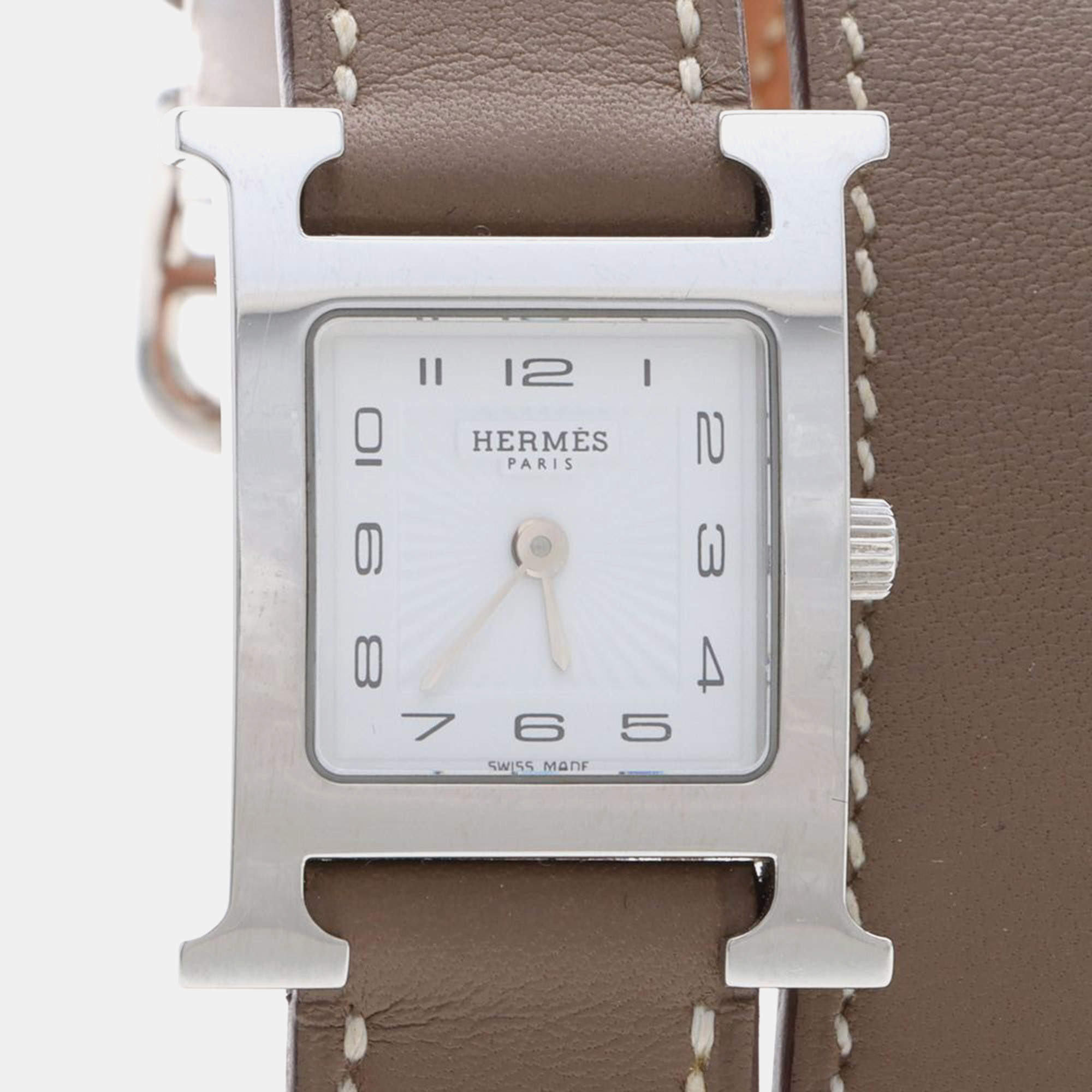 Pre Owned Hermes H Hour HH1.210 White Stainless Steel Quartz Women's Watches 21mm