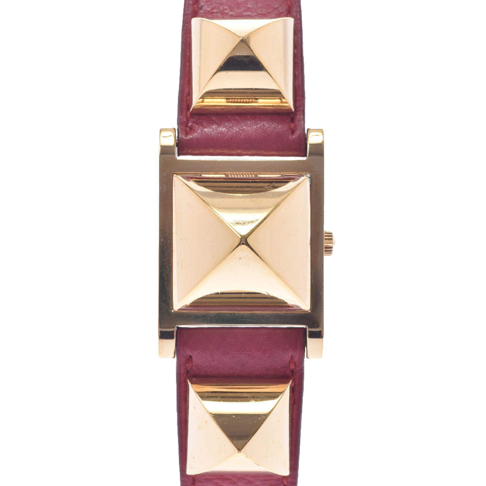 Pre Owned Hermes White Yellow Gold Plated Stainless Steel Medor Quartz Women's Wristwatch 23 MM