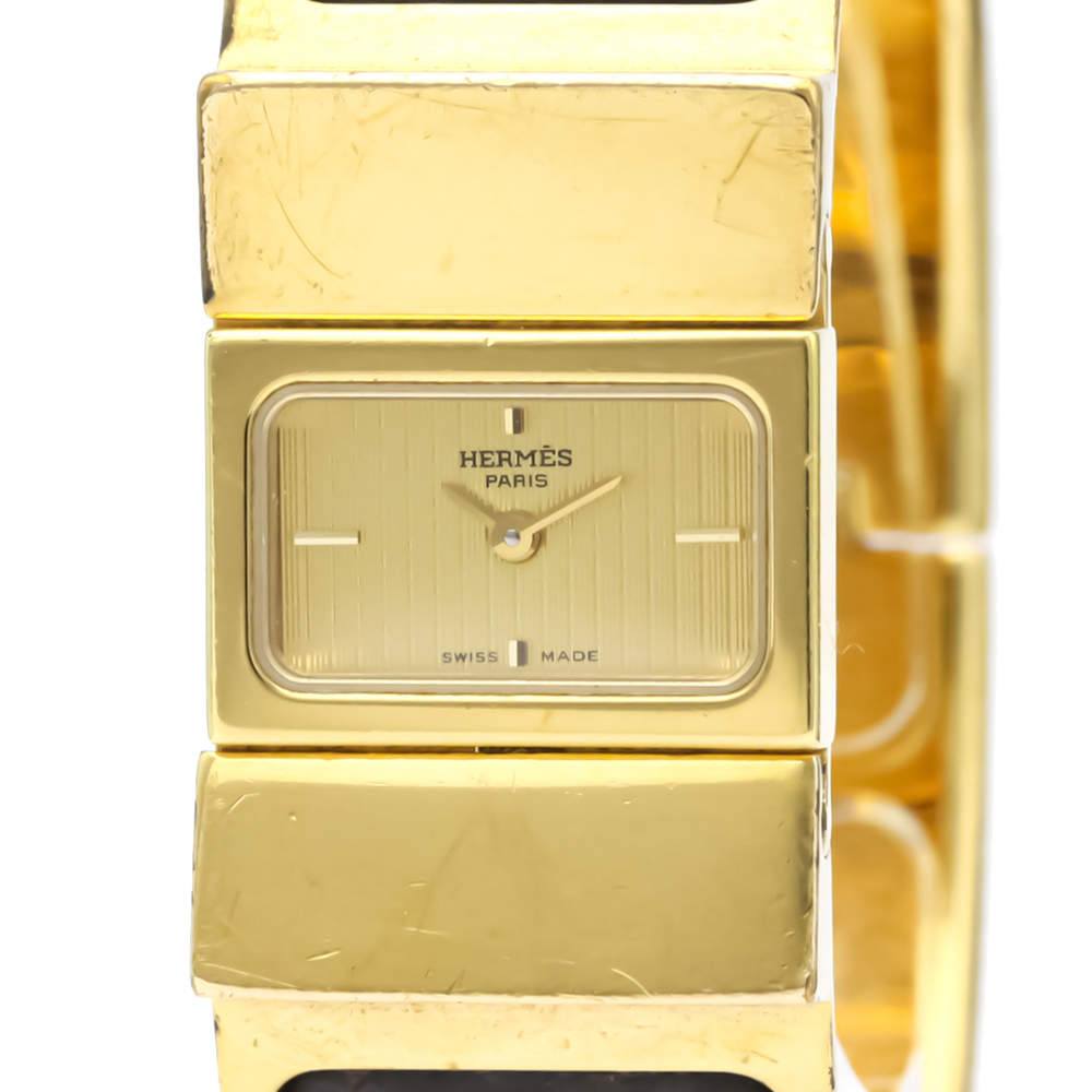 Pre Owned Hermes Champagne Gold Plated Stainless Steel Loque Quartz LO1.201 Women's Wristwatch 20 MM