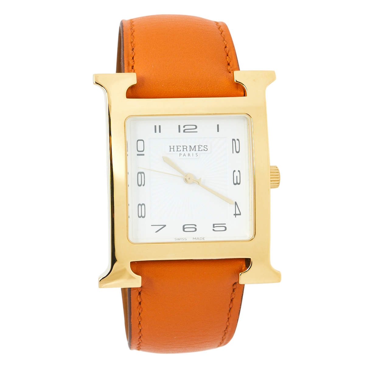 Hermes White Gold Plated Stainless Steel Heure H GM HH1.801 Women's Wristwatch 30 MM