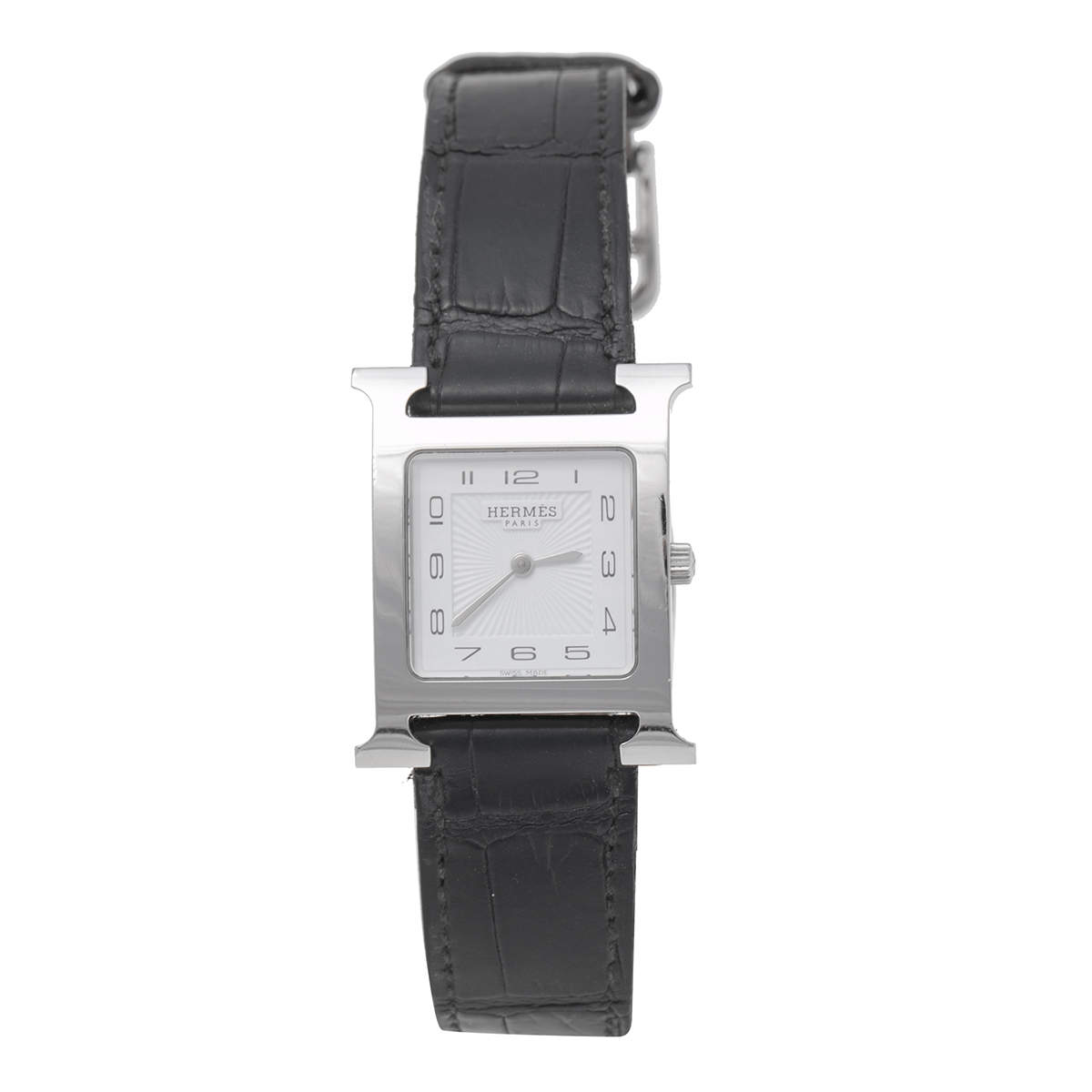 Hermes White Stainless Steel Leather Heure HH1.510 Women's Wristwatch 26 mm