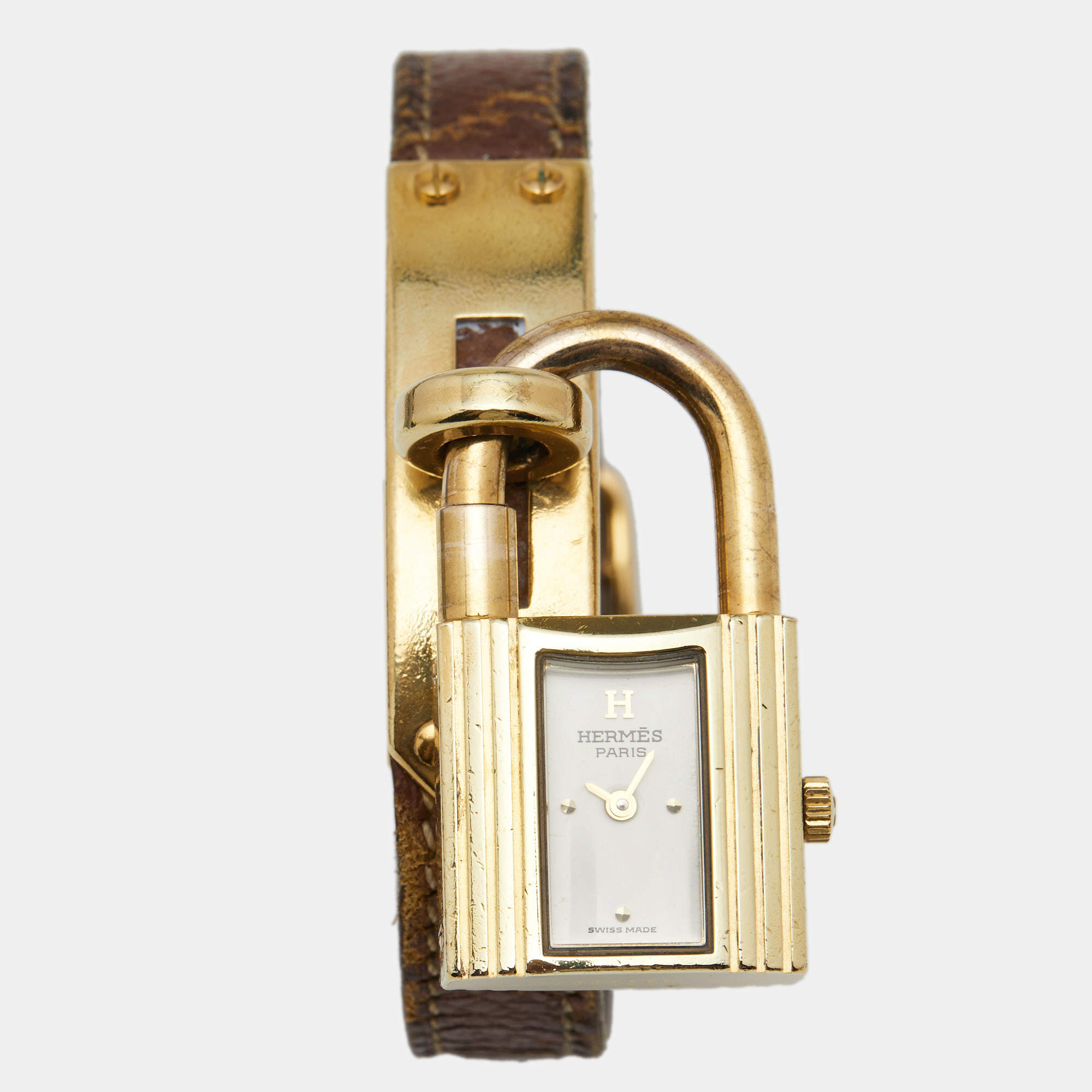 Pre Owned Hermès White Gold Plated Stainless Steel Leather Kelly Women's Wristwatch 20 mm