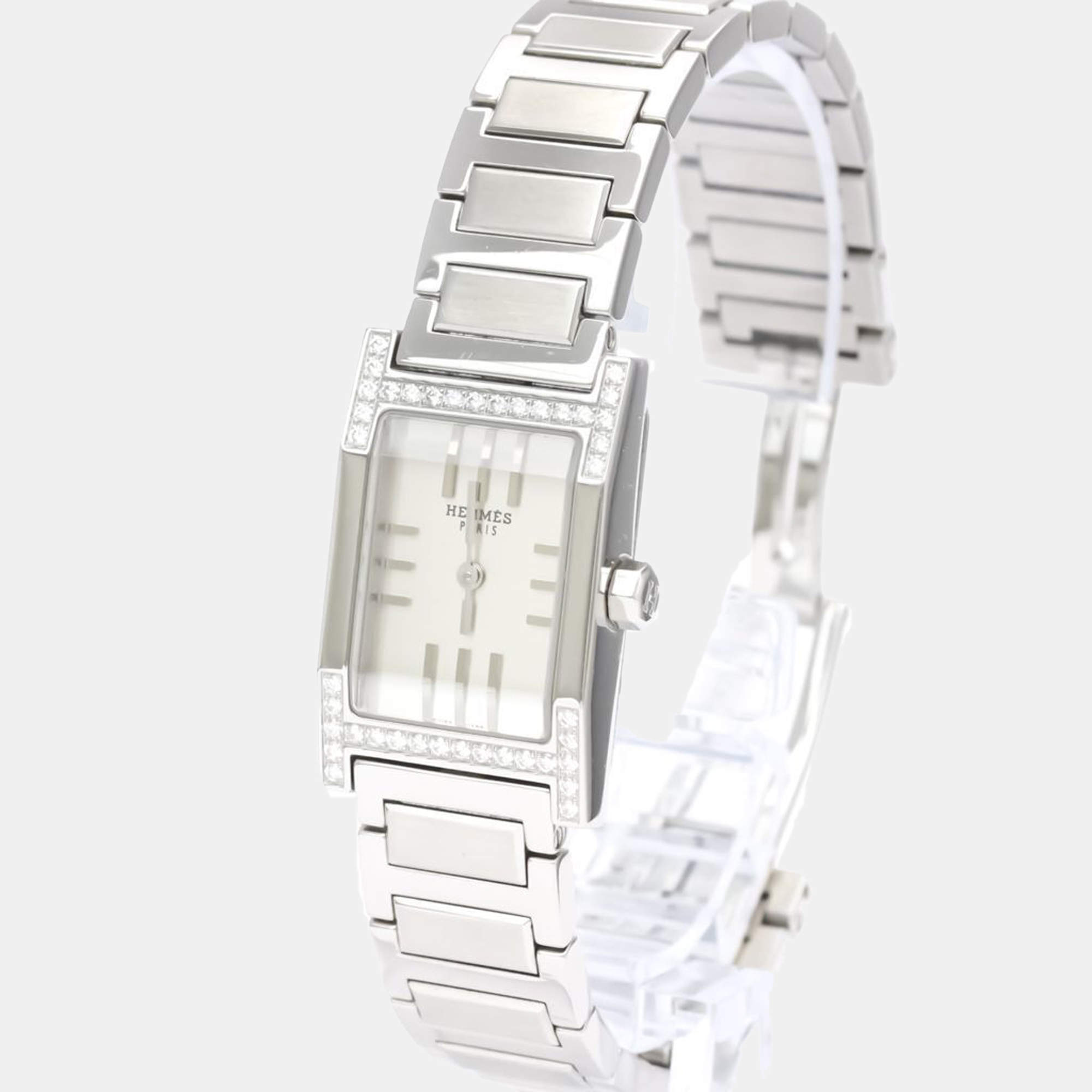 Pre Owned Hermes Silver Stainless Steel Tandem TA1.230 Quartz Women's Wristwatch 19 mm