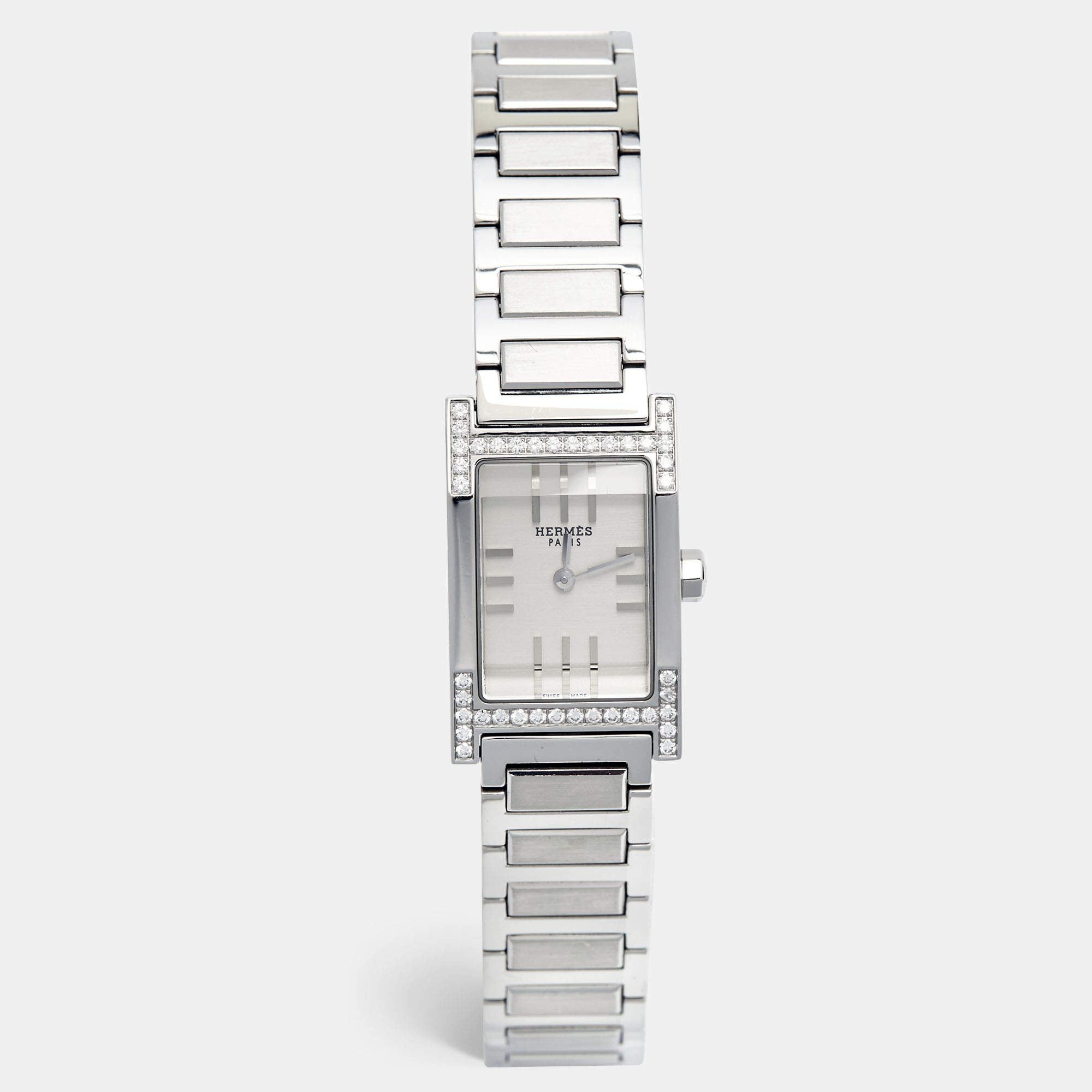 Hermes Silver Stainless Steel Tandem TA1.230 Quartz Women's Wristwatch 19 mm