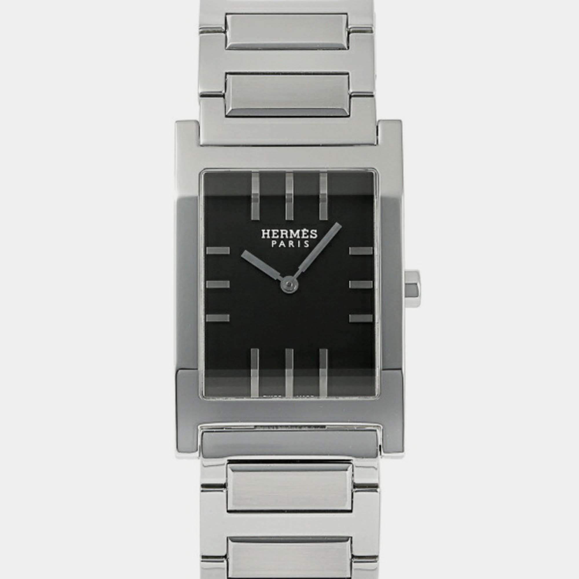 Hermes Black Stainless Steel Tandem TA1.710 Quartz Women's Wristwatch 25 mm