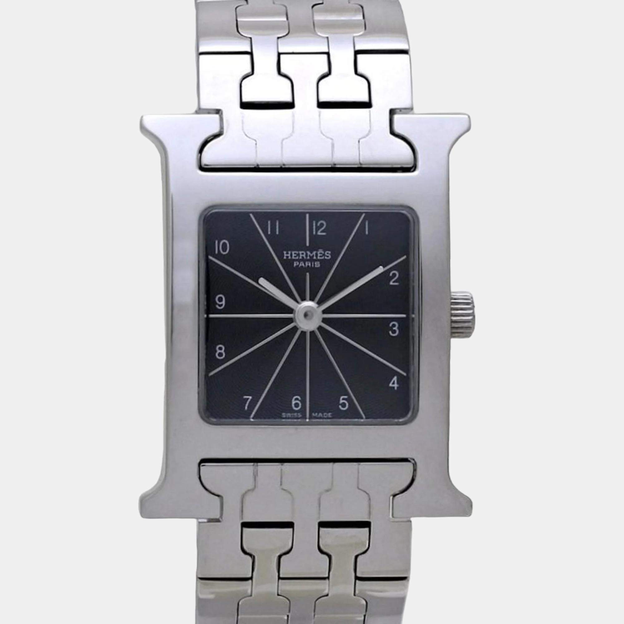 Hermes Black Stainless Steel H Collection Quartz Women's Wristwatch 21 mm