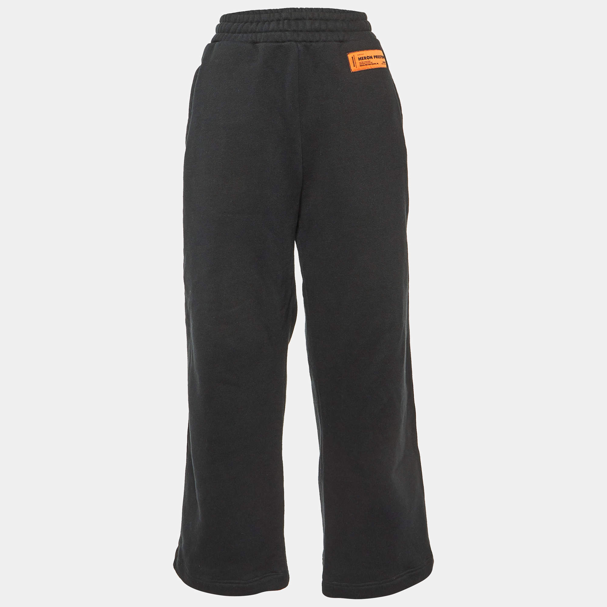 Heron Preston Black Cotton Logo Tape Detail Sweatpants L