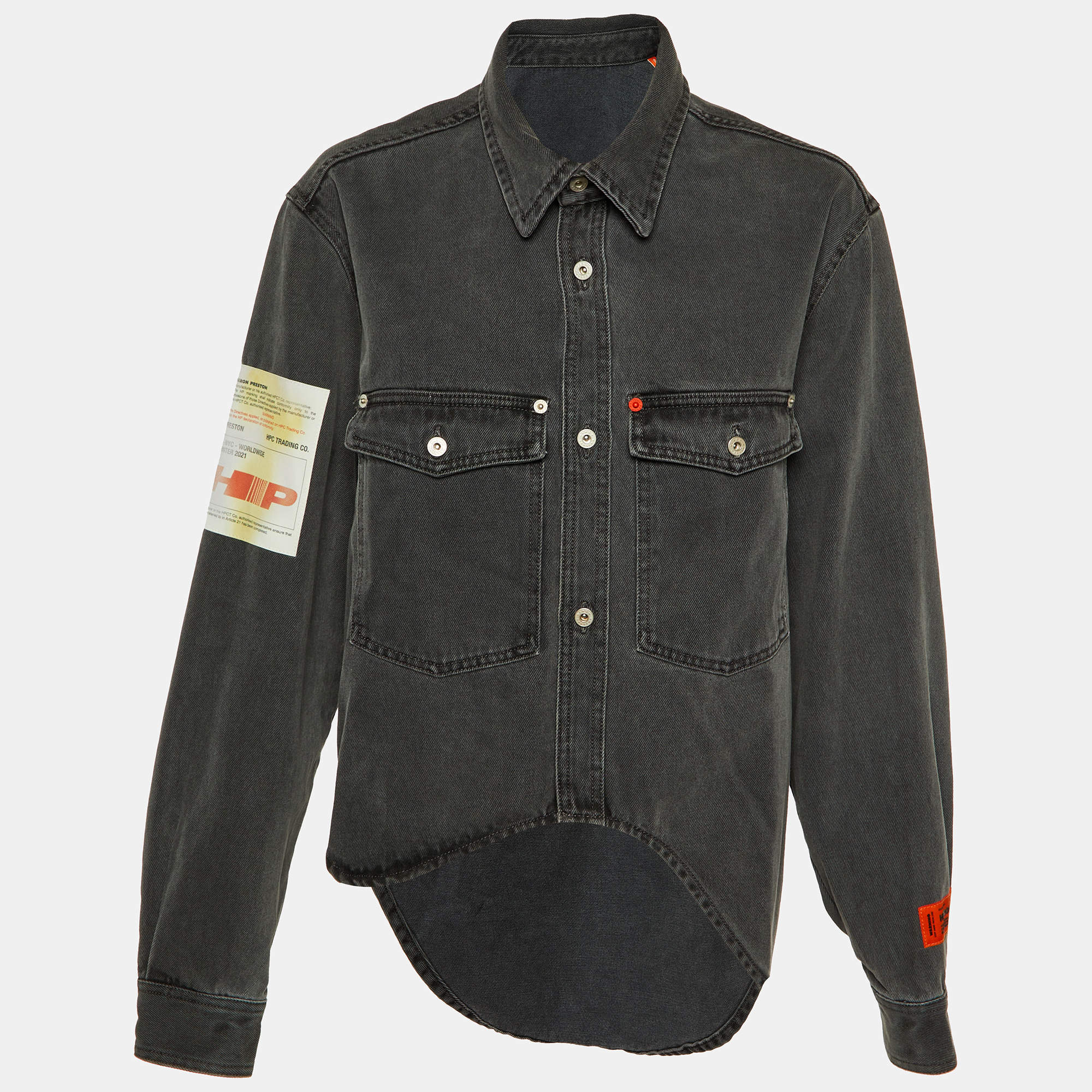 Heron Preston Charcoal Grey Denim Oversized High-Low Shirt L