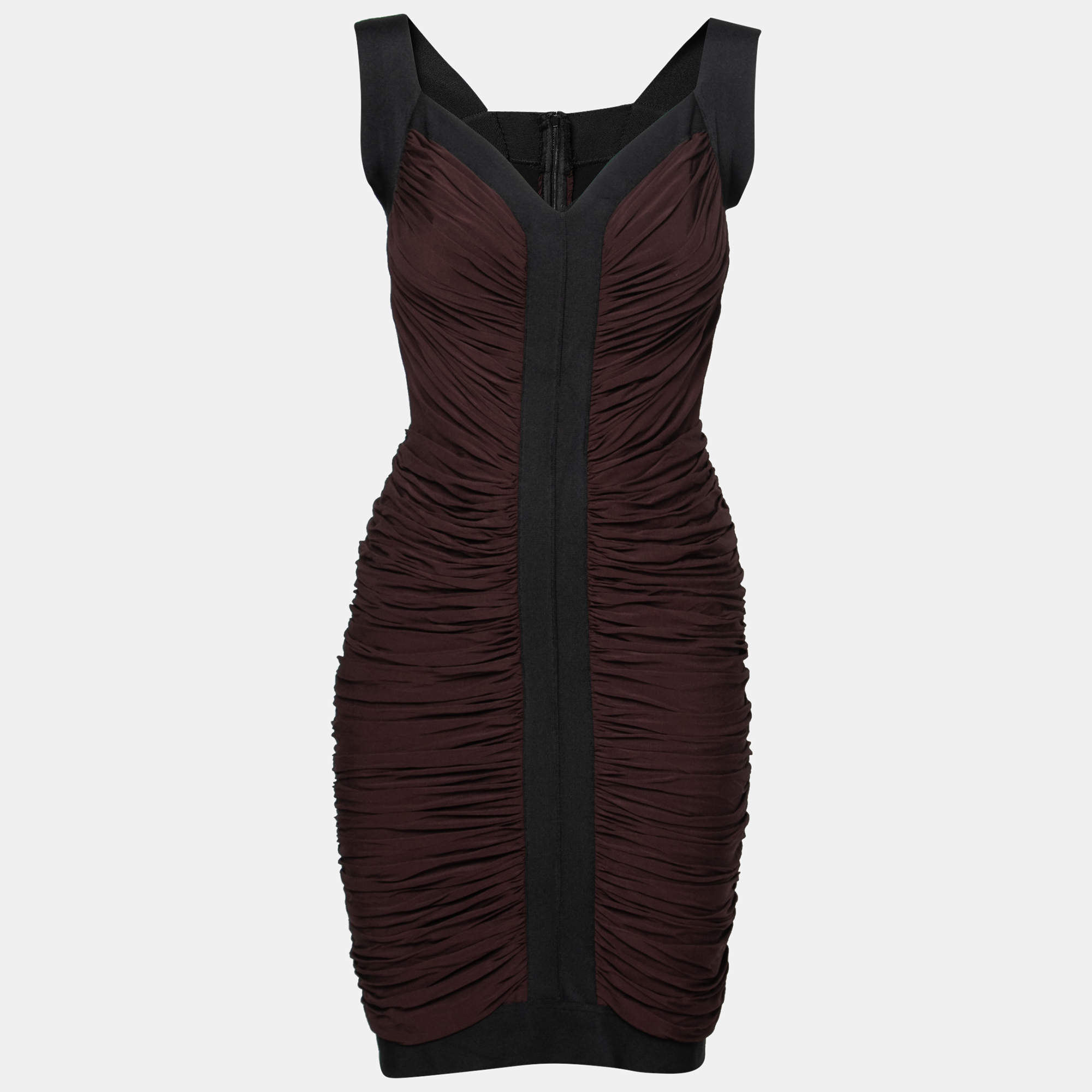 Herve L Leroux Burgundy Stretch Knit Ruched Dress M
