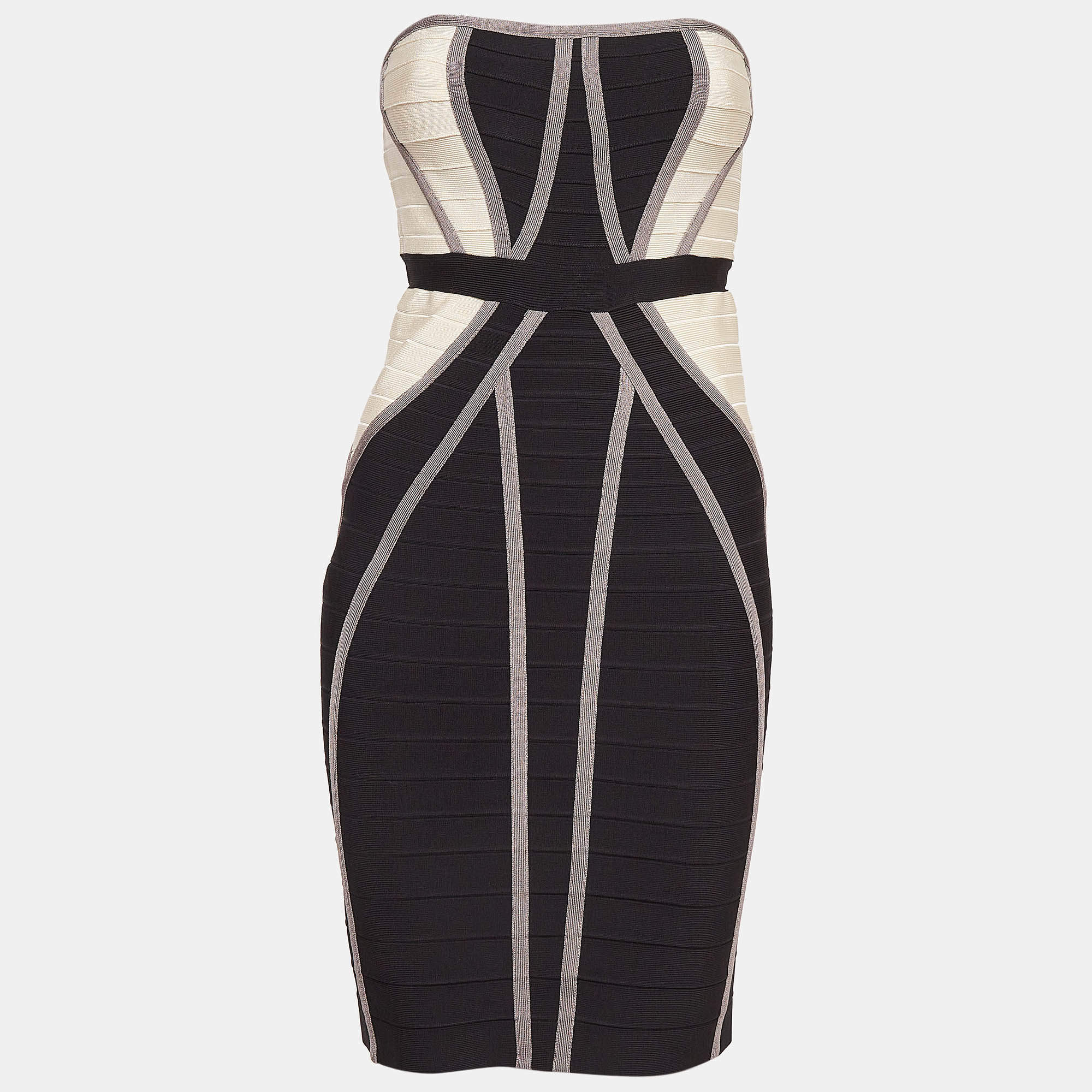 Pre Owned Herve Leger Black/White Knit Frederique Bandage Dress M
