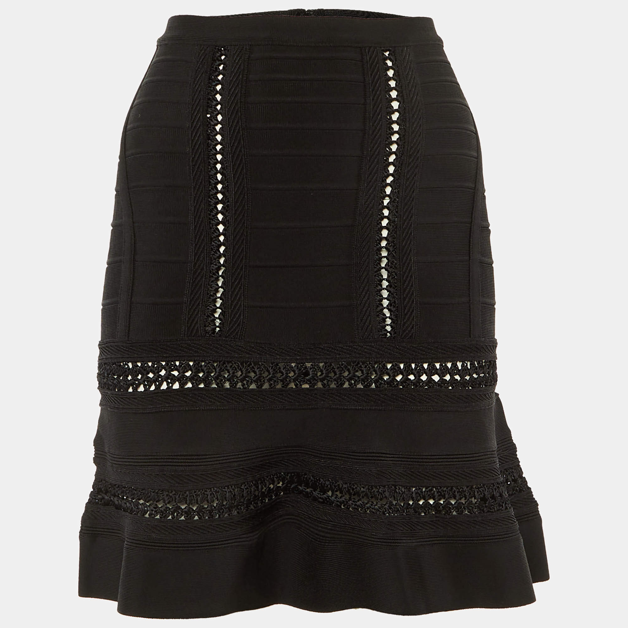 Pre Owned Herve Leger Black Knit Taliyah Mini Skirt XXS 