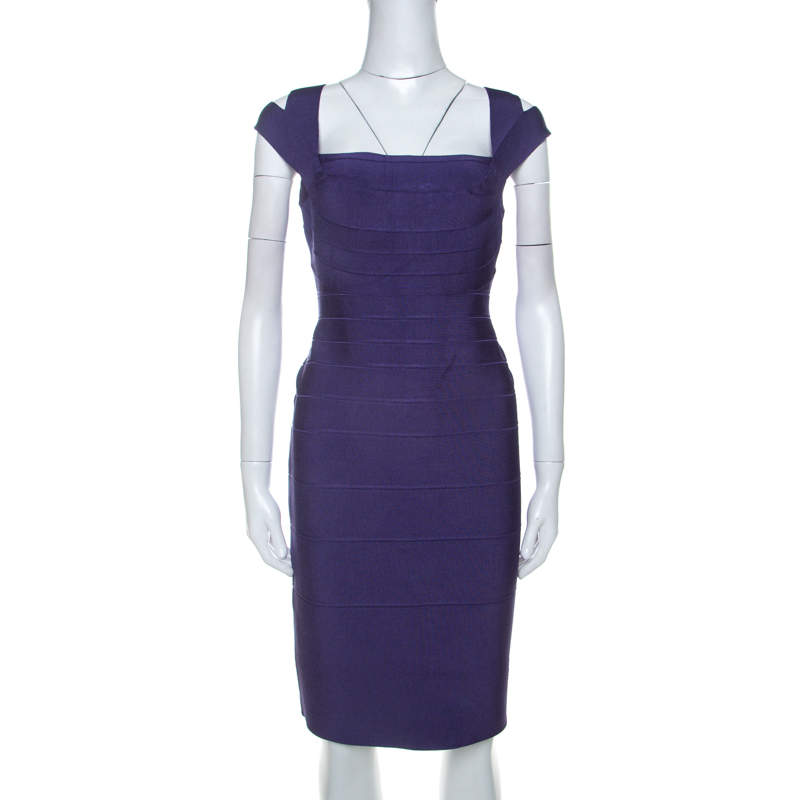 مملوكة مسبقًا فستان هيرفي ليجر بانديدج بلا أكمام بنفسجي L